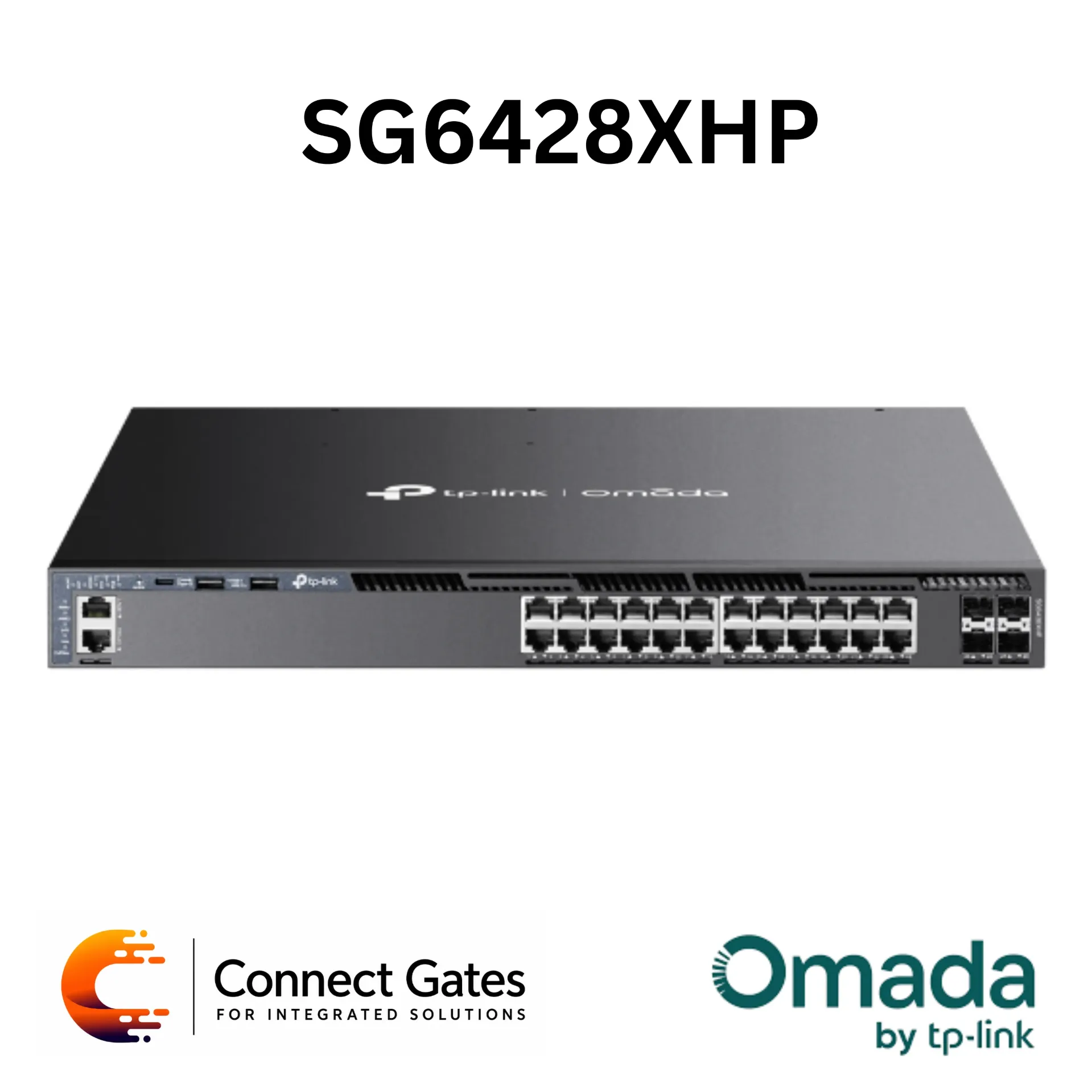 [SG6428XHP] Omada SG6428XHP – 24-Port Gigabit Stackable L3 Managed PoE+ Switch with 4 × 10G SFP+ Slots & Dual Redundant Power Supplies