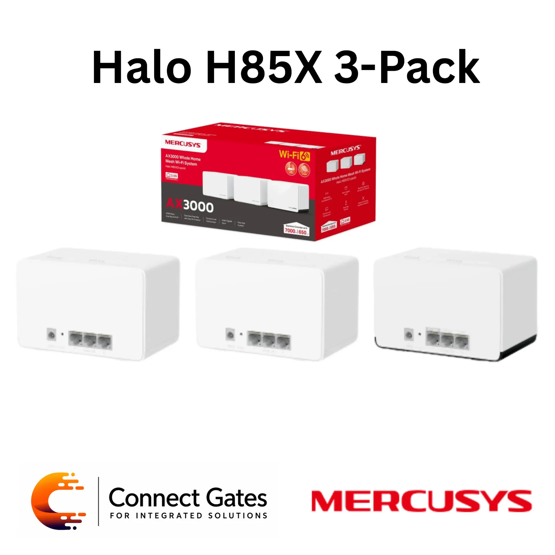 [Halo H85X 3-Pack] Mercusys Halo H85X 3-Pack – AX3000 Whole Home Mesh Wi-Fi 6 System with 2.5G Port, Seamless Roaming & EasyMesh Expansion