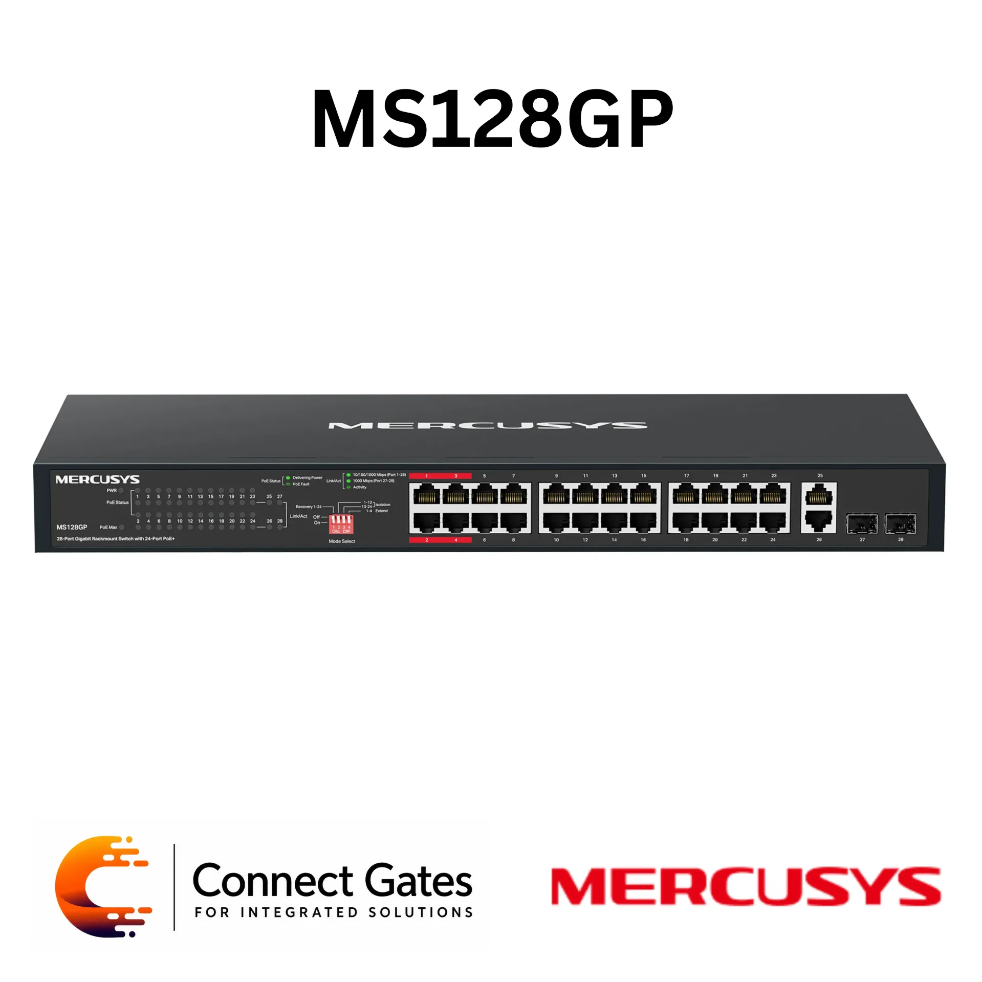 [MS128GP] Mercusys MS128GP – 28-Port Gigabit Rackmount PoE+ Switch with 24 PoE+ Ports, 2 Gigabit Non-PoE Ports, 2 SFP Slots & 295W PoE Power