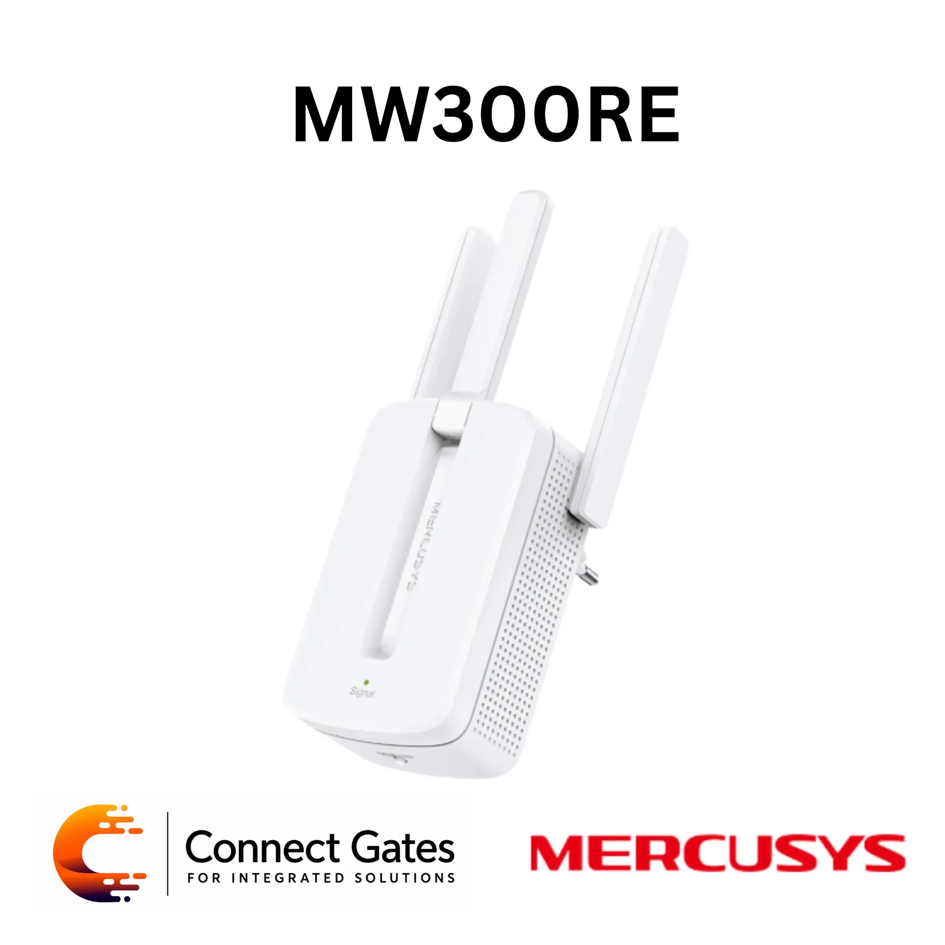 [MW300RE] Mercusys MW300RE – N300 Wi-Fi Range Extender with 3 Fixed External Antennas & Wall-Plugged Design