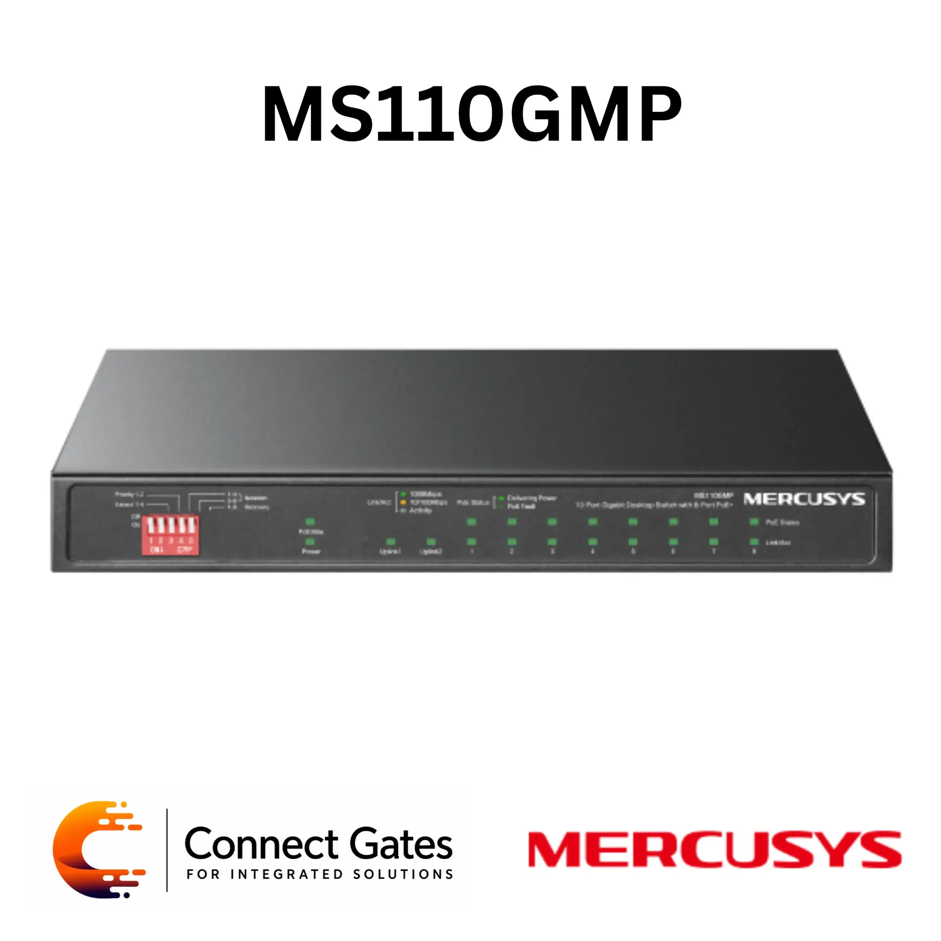 [MS110GMP] Mercusys MS110GMP – 10-Port Gigabit Desktop PoE+ Switch with 8 PoE+ Ports, 2 Gigabit Non-PoE Ports & 111W PoE Power