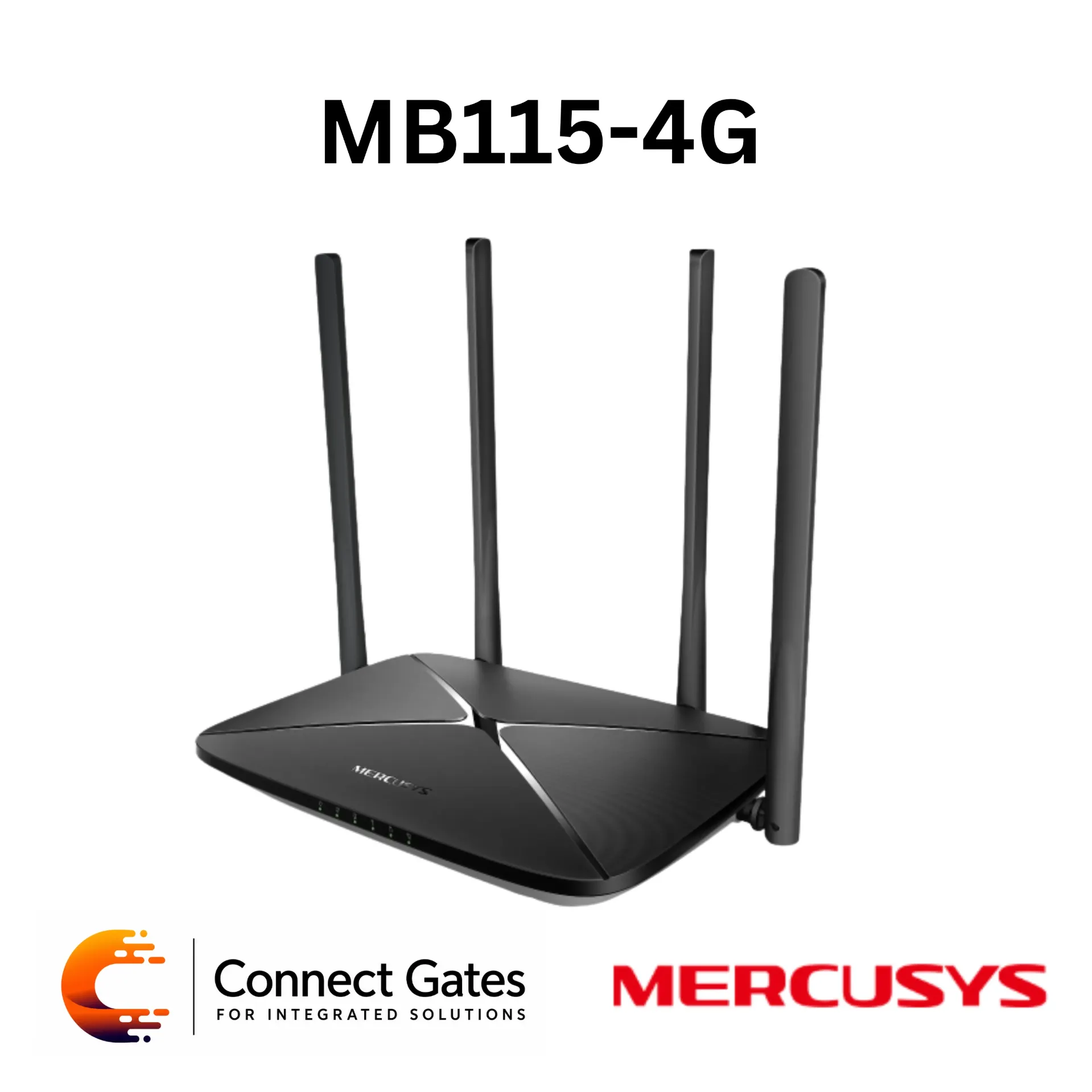Mercusys MB115-4G – N300 Wi-Fi 4G LTE Router with Built-in 150Mbps 4G LTE Modem, 4 Fixed External Antennas, 3 LAN Ports & Nano SIM Plug and Play
