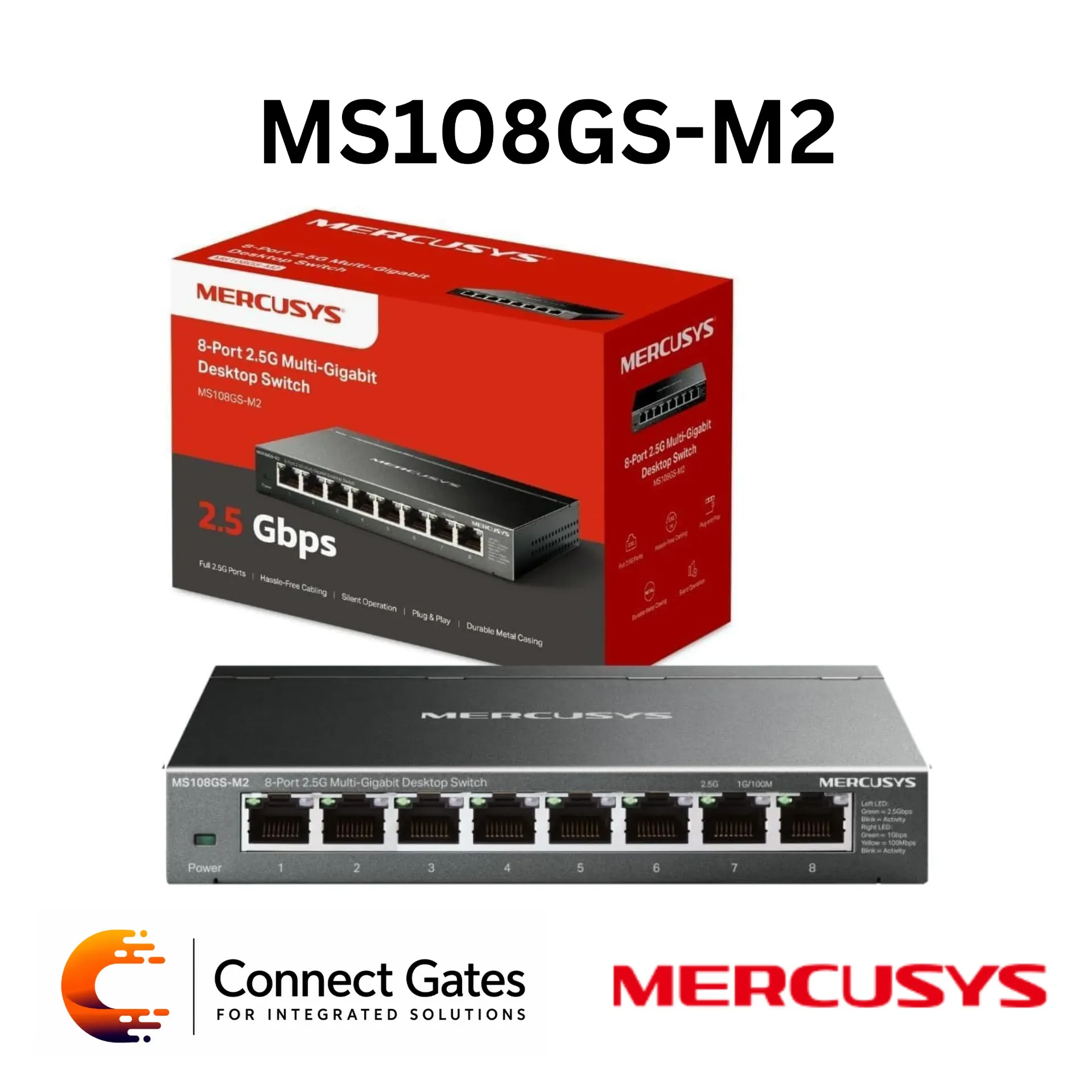 Mercusys MS108GS-M2 – 8-Port 2.5G Multi-Gigabit Desktop Switch with 8 RJ45 Ports, Steel Case & Plug and Play Operation