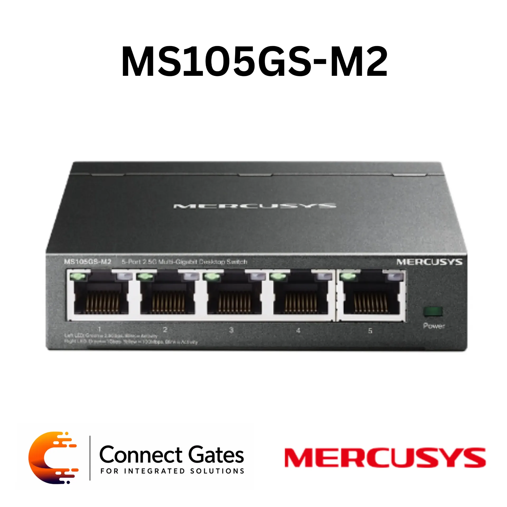 [MS105GS] Mercusys MS105GS-M2 – 5-Port 2.5G Multi-Gigabit Desktop Switch with 5 RJ45 Ports, Steel Case & Plug and Play Operation