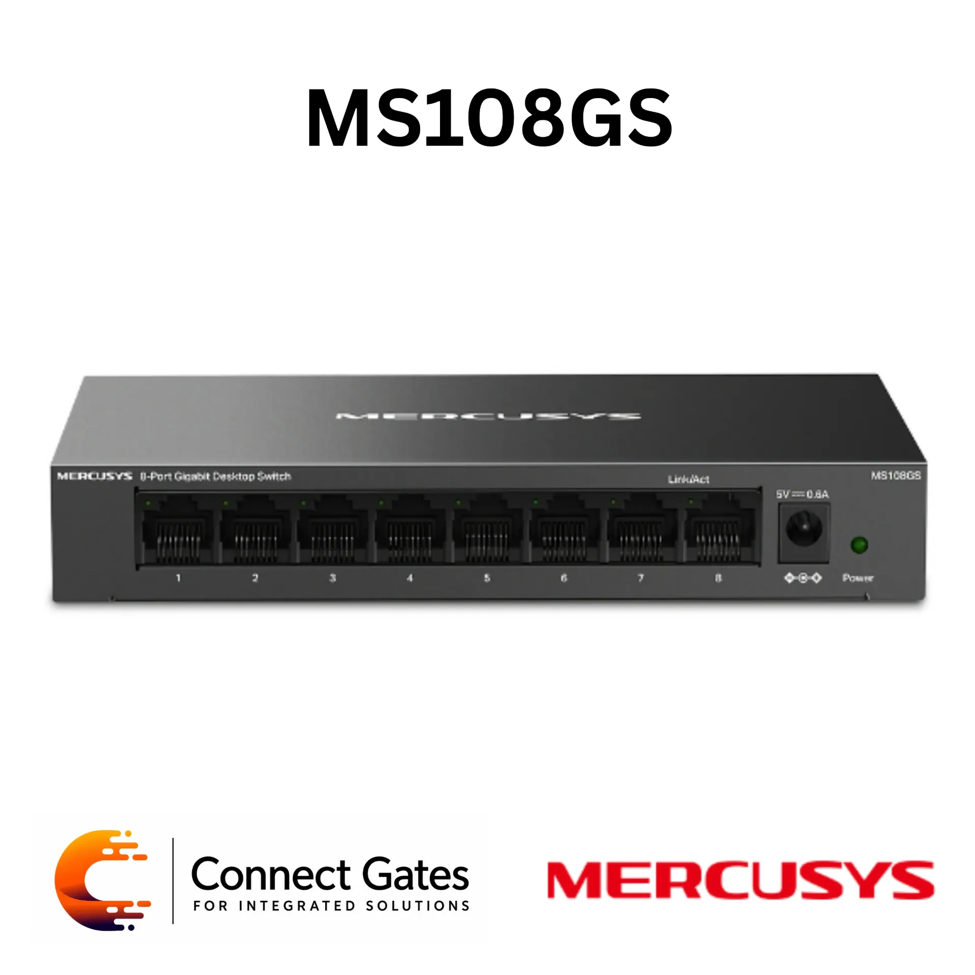 [MS108GS] Mercusys MS108GS – 8-Port Gigabit Desktop Switch with 8 RJ45 Ports, Steel Case, Wall Mounting & Plug and Play Operation
