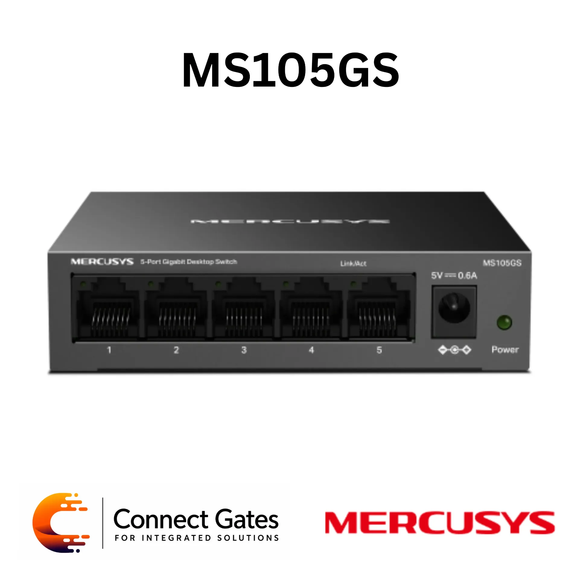 [MS105GS] Mercusys MS105GS – 5-Port Gigabit Desktop Switch with 5 Gigabit Ports, Steel Case, Wall Mounting & Plug and Play Operation