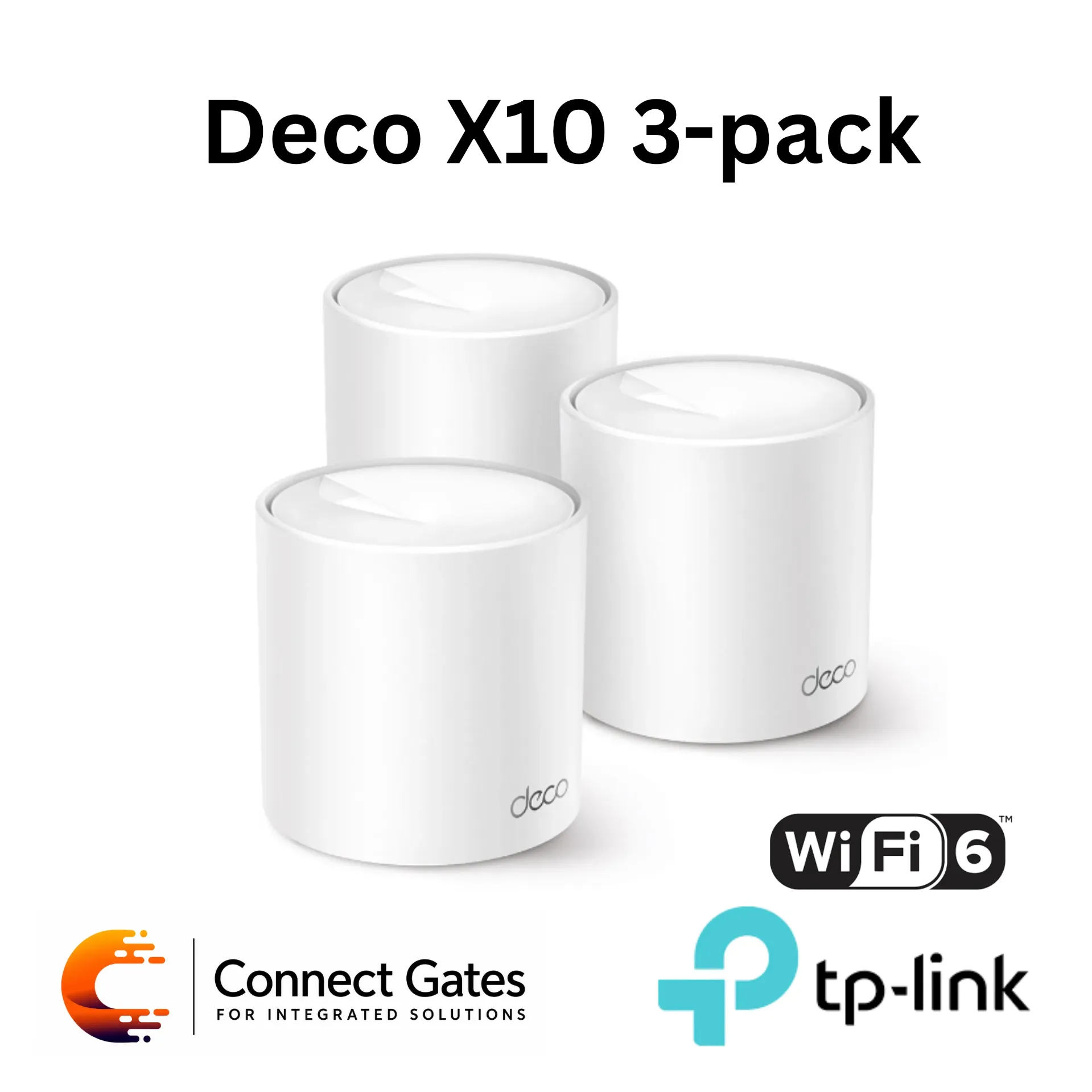 [Deco X10(3-pack)] TP-Link Deco X10 (3-Pack) – AX1500 Whole Home Mesh Wi-Fi 6 System with Dual-Band Wi-Fi, 2 Gigabit Ports, WPA3, OFDMA & MU-MIMO
