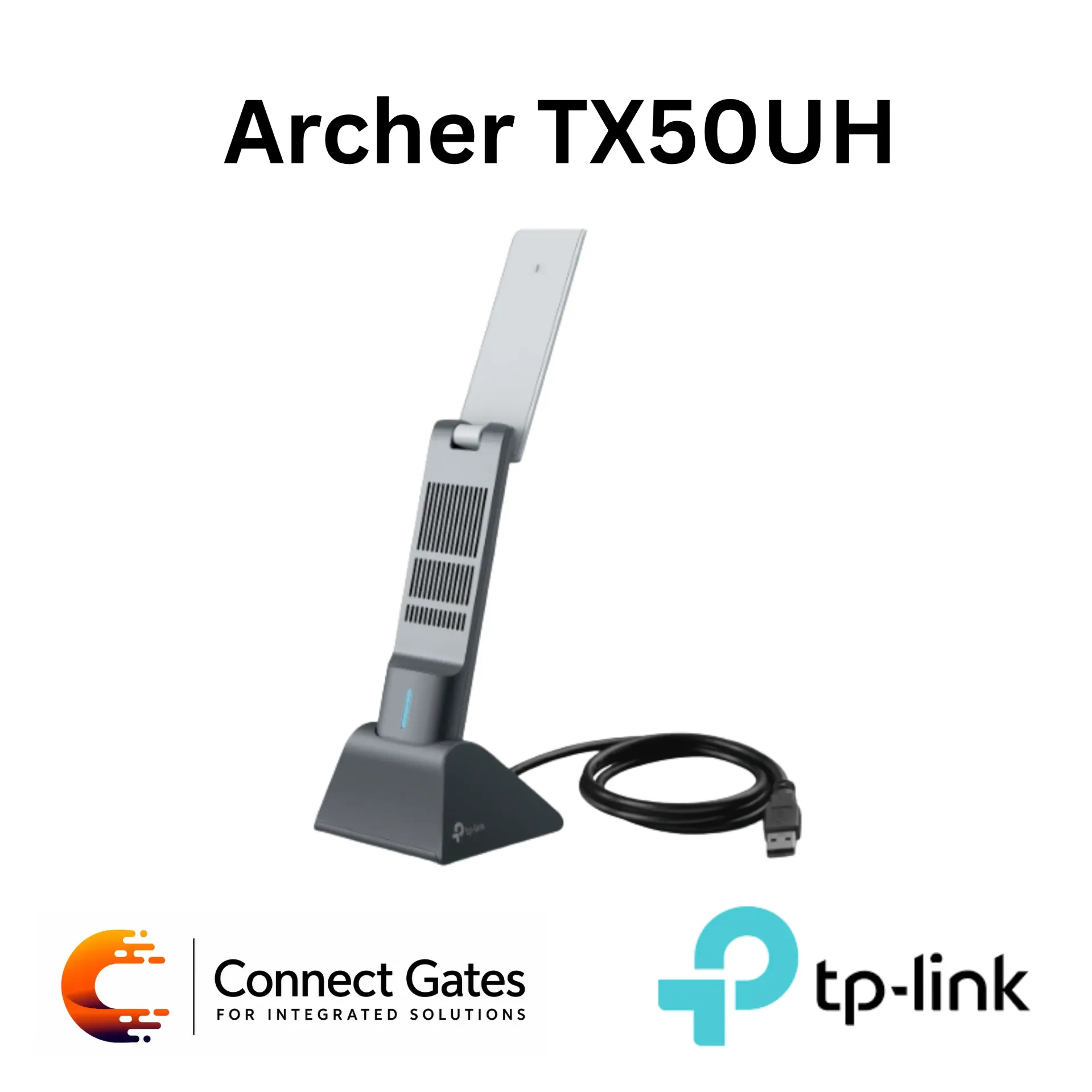[Archer TX50UH] TP-Link Archer TX50UH – AX3000 High Gain Dual-Band Wi-Fi 6 USB Adapter with External Antennas, USB 3.0, Cradle Extension Cable, HE160 & WPA3