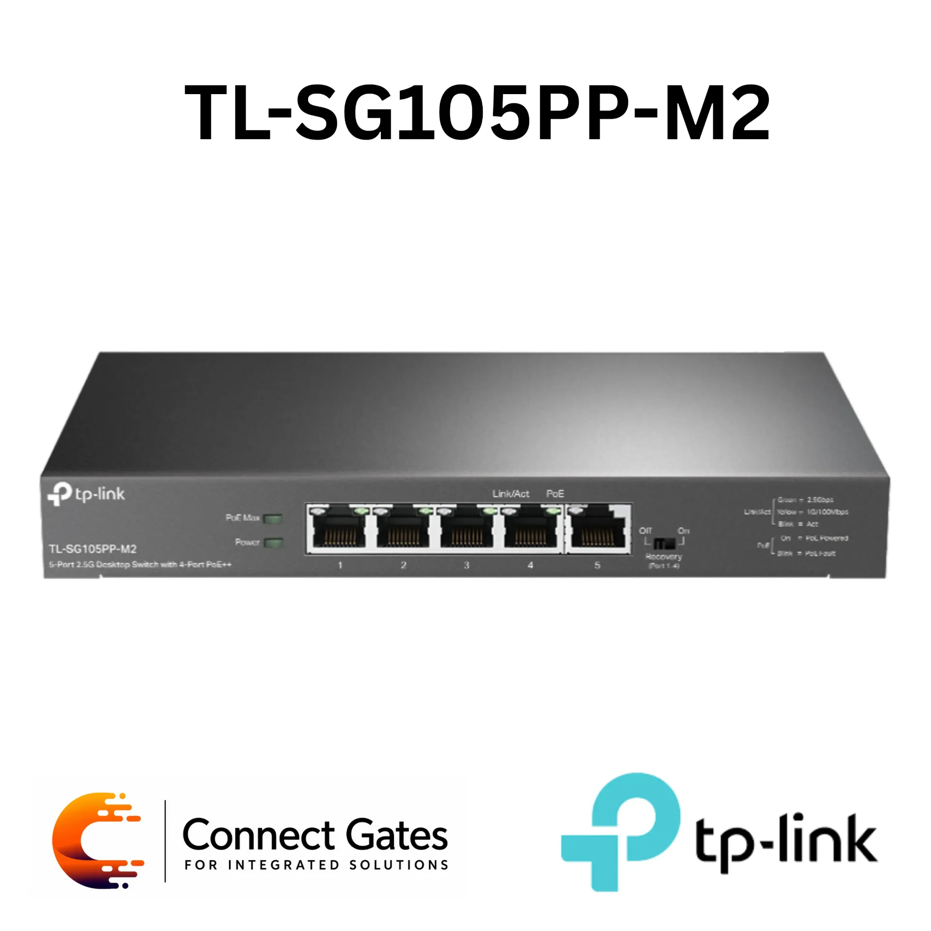 TP-Link TL-SG105PP-M2 – 5-Port 2.5G Desktop Switch with 4-Port PoE++, 1 × 2.5G Non-PoE Port, 123W PoE Budget & Plug and Play