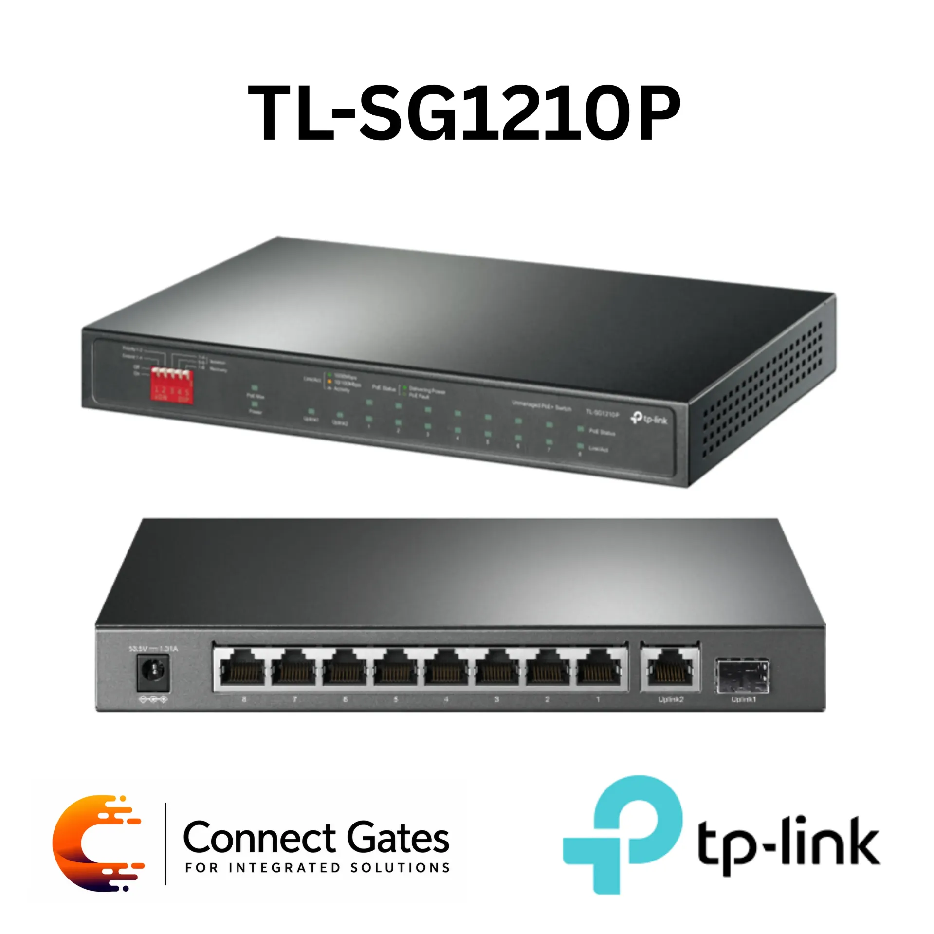 TP-Link TL-SG1210P – 10-Port Gigabit Desktop Switch with 8-Port PoE+, 1 Gigabit Port, SFP Slot, 63W PoE Budget & Plug and Play