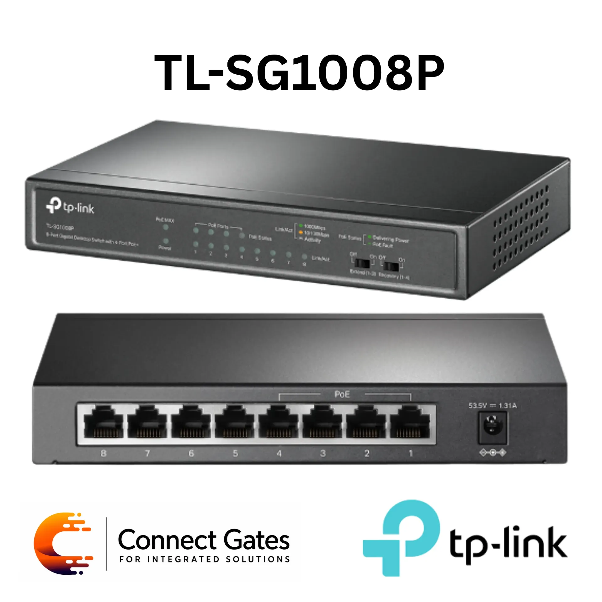 TP-Link TL-SG1008P – 8-Port Gigabit Desktop PoE+ Switch with 4 PoE+ Ports, 4 Gigabit Ports, 64W PoE Budget & Plug and Play