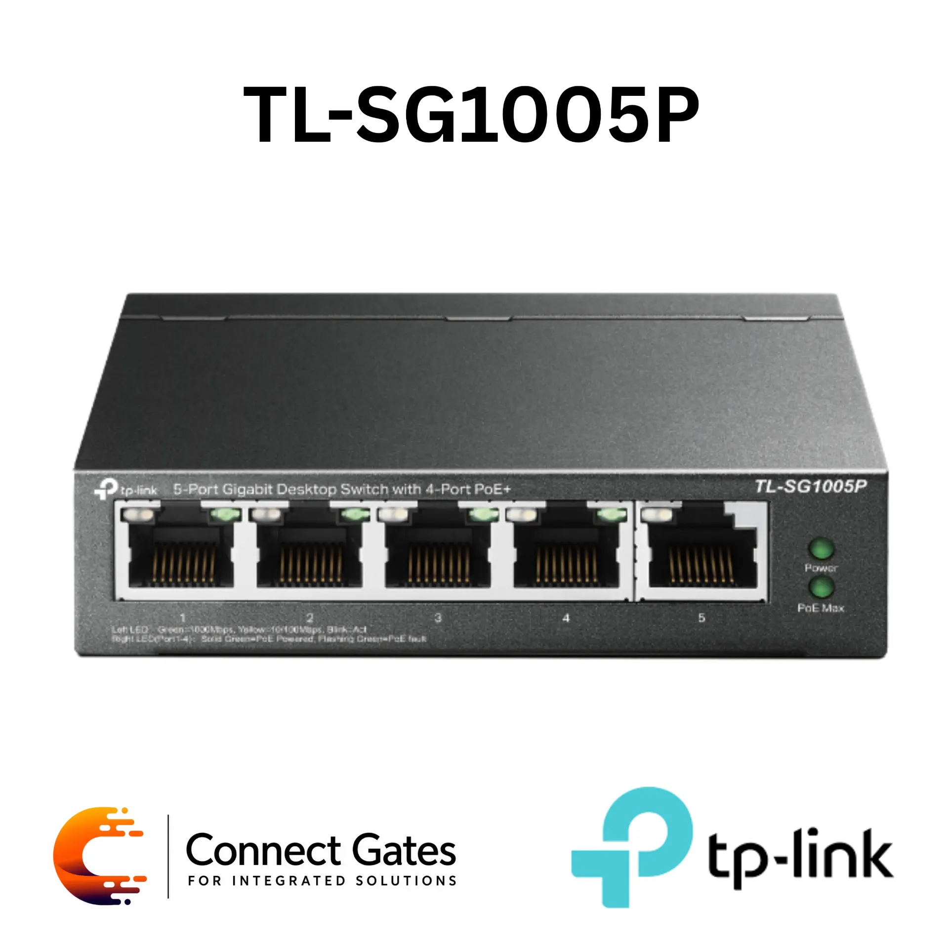 [TL-SG1005P] TP-Link TL-SG1005P – 5-Port Gigabit Desktop Switch with 4-Port PoE+ & 65W PoE Power