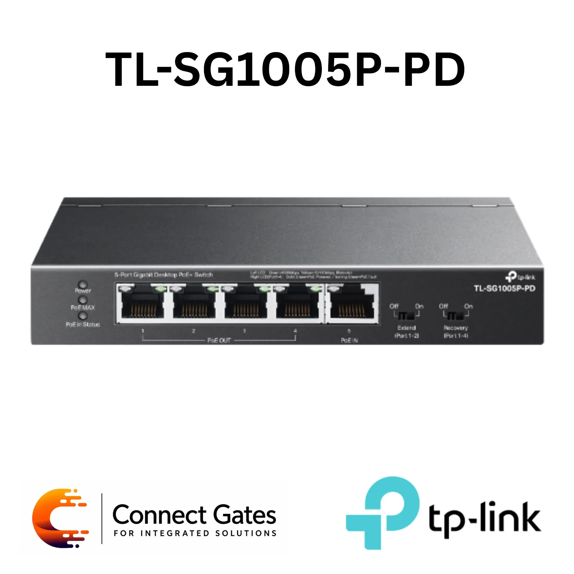 TP-Link TL-SG1005P-PD – 5-Port Gigabit Desktop Switch with 1-Port PoE++ In, 4-Port PoE+ Out, PoE Passthrough, Extend Mode & PoE Auto Recovery