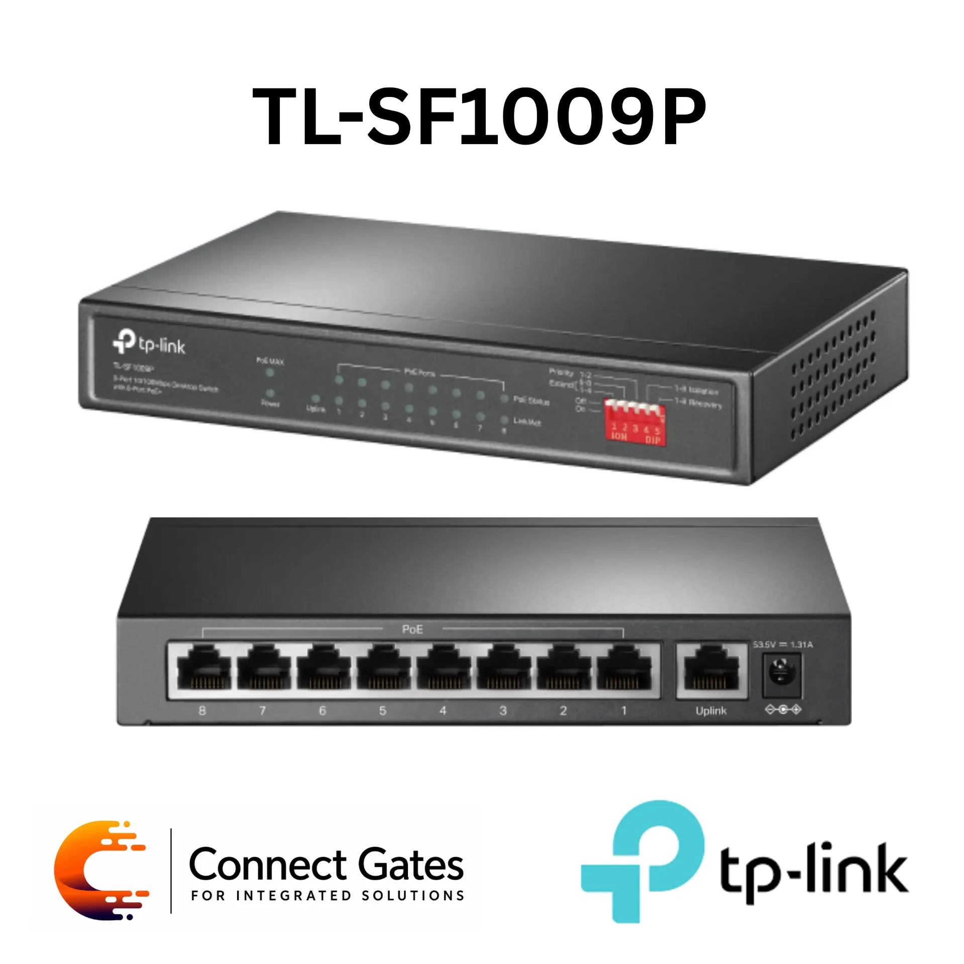 TP-Link TL-SF1009P – 9-Port 10/100Mbps Desktop PoE+ Switch with 8 PoE+ Ports, 1 Non-PoE Port, 65W PoE Budget, Extend Mode & Plug and Play