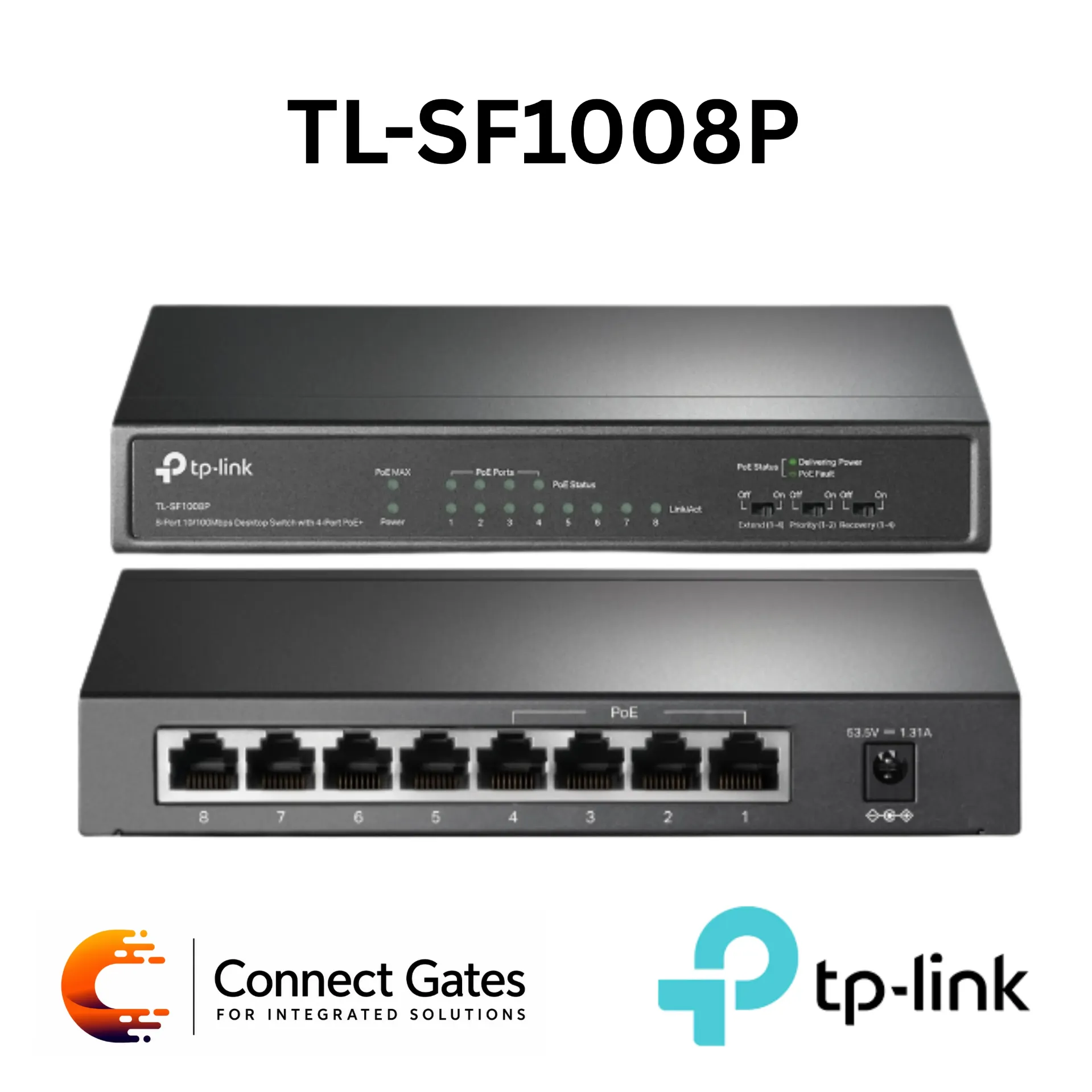 [TL-SF1008P] TP-Link TL-SF1008P – 8-Port 10/100Mbps Desktop PoE+ Switch with 4 PoE+ Ports, 4 Non-PoE Ports, 66W PoE Budget, Extend Mode & Plug and Play