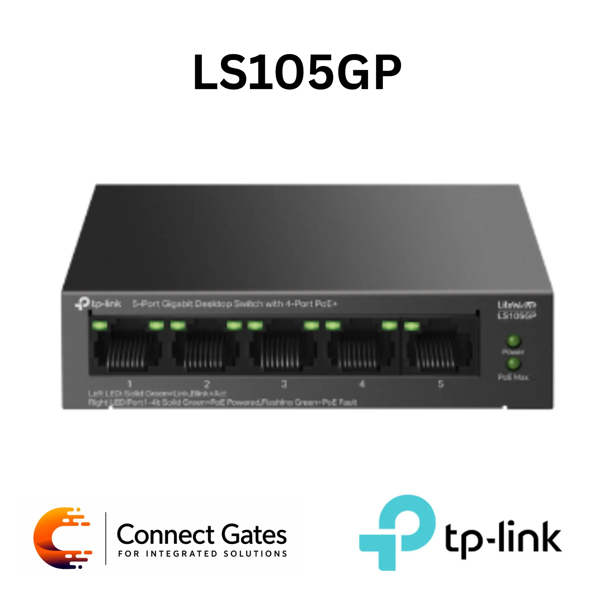 TP-Link LS105GP – 5-Port Gigabit Desktop PoE+ Switch with 4 PoE+ Ports, 1 Gigabit Port, 65W PoE Budget, Extend Mode & PoE Auto Recovery