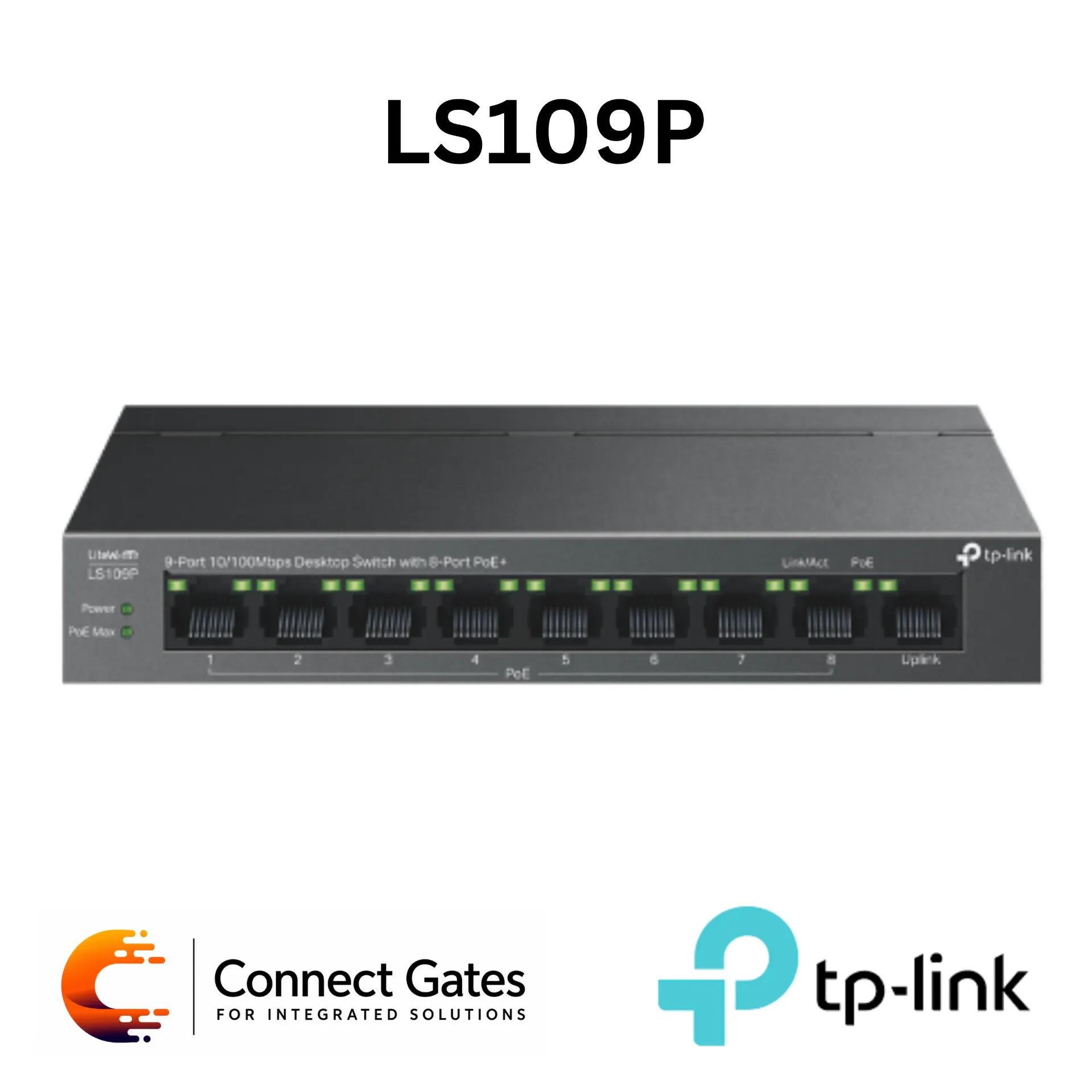 TP-Link LS109P – 9-Port 10/100Mbps Desktop PoE+ Switch with 8 PoE+ Ports, 1 Non-PoE Port, 63W PoE Budget, Extend Mode & PoE Auto Recovery