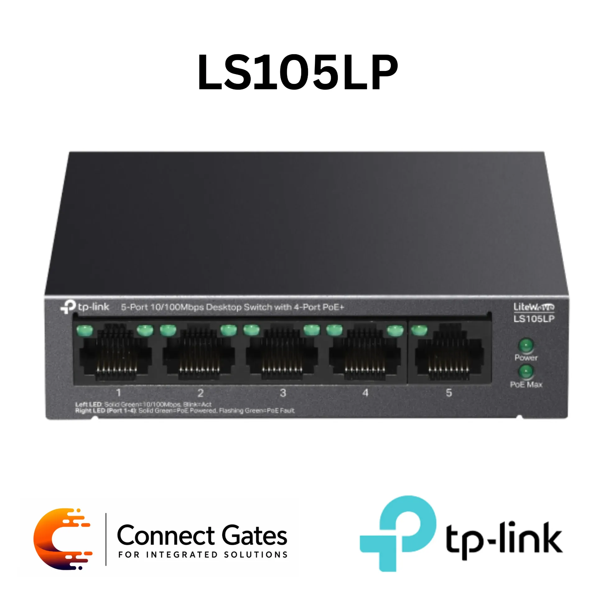 TP-Link LS105LP – 5-Port 10/100Mbps Desktop PoE Switch with 4 PoE Ports, 1 Non-PoE Port, 41W PoE Budget, Extend Mode & PoE Auto Recovery
