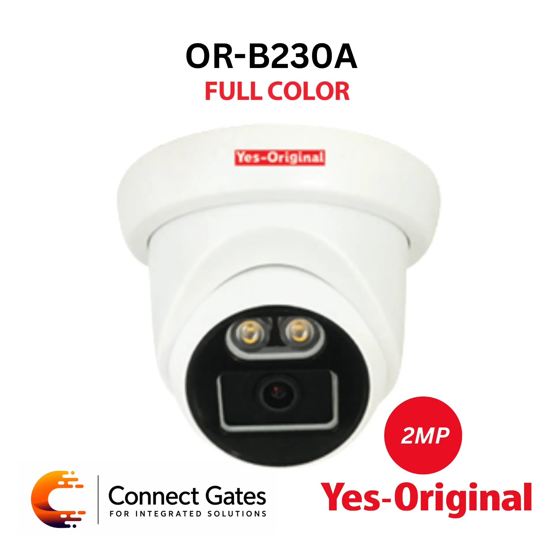 Yes Original OR-B230A – 2MP Full Color Dome Analog Camera, 3.6mm Lens, Built-in Mic, White Light, TVI/AHD/CVI/CVBS, IP66