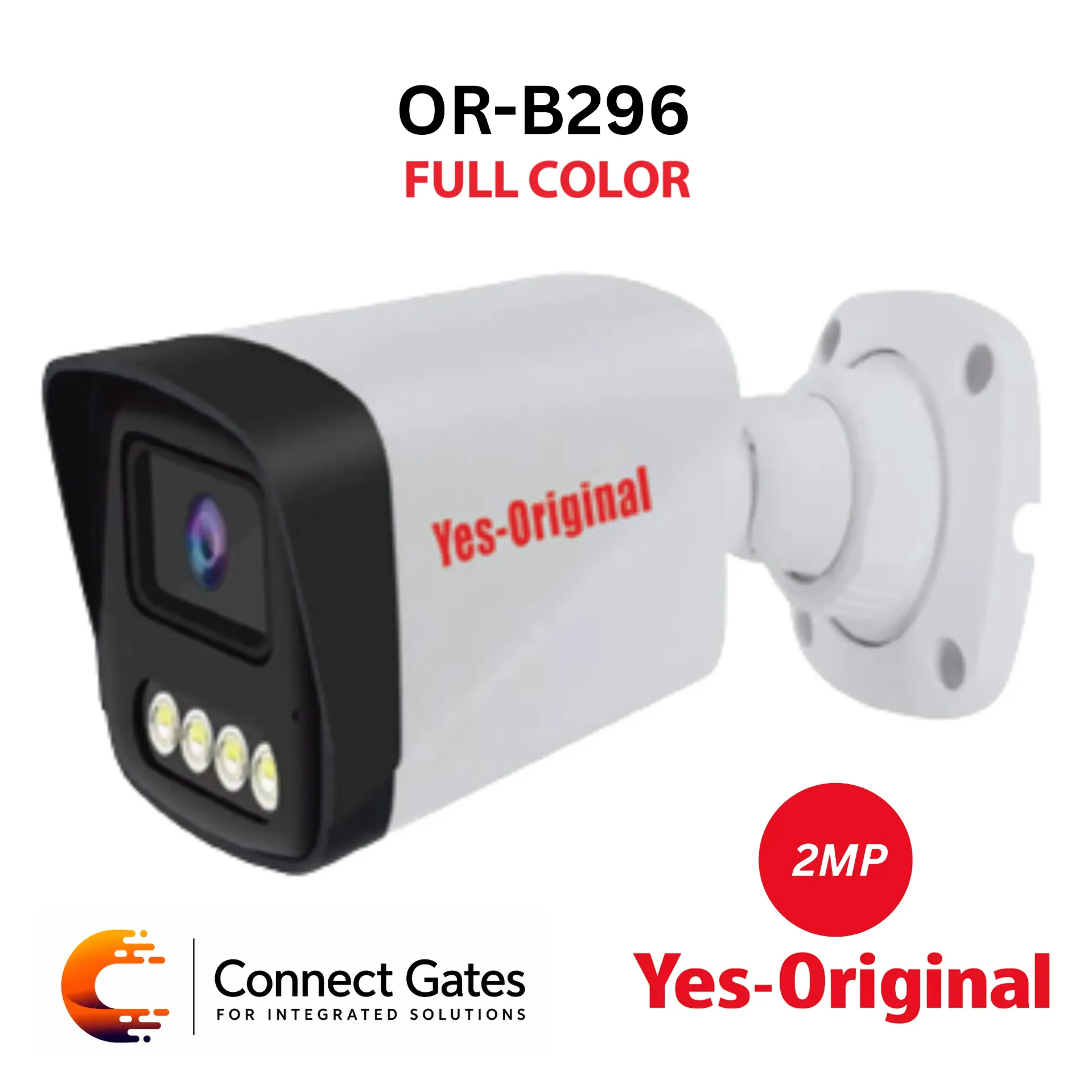 [OR-B296] Yes Original OR-B296 – 2MP Full Color Warm Light Bullet Analog Camera, 4mm Lens, Built-in Mic, White Light, TVI/AHD/CVI/CVBS, IP66