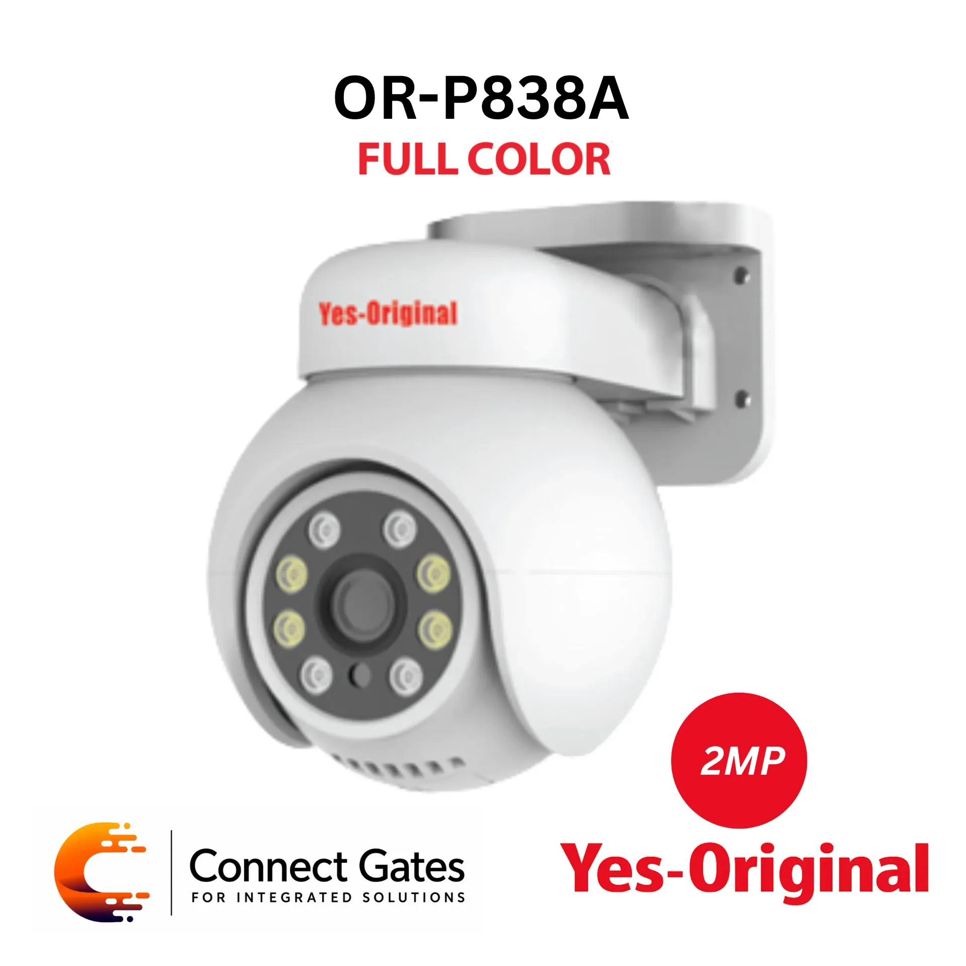 [OR-P838A] Yes Original OR-P838A – 2MP Warm Light Full Color PT Analog Camera, 4mm Lens, Built-in Mic, White Light, TVI/AHD/CVI/CVBS, IP66