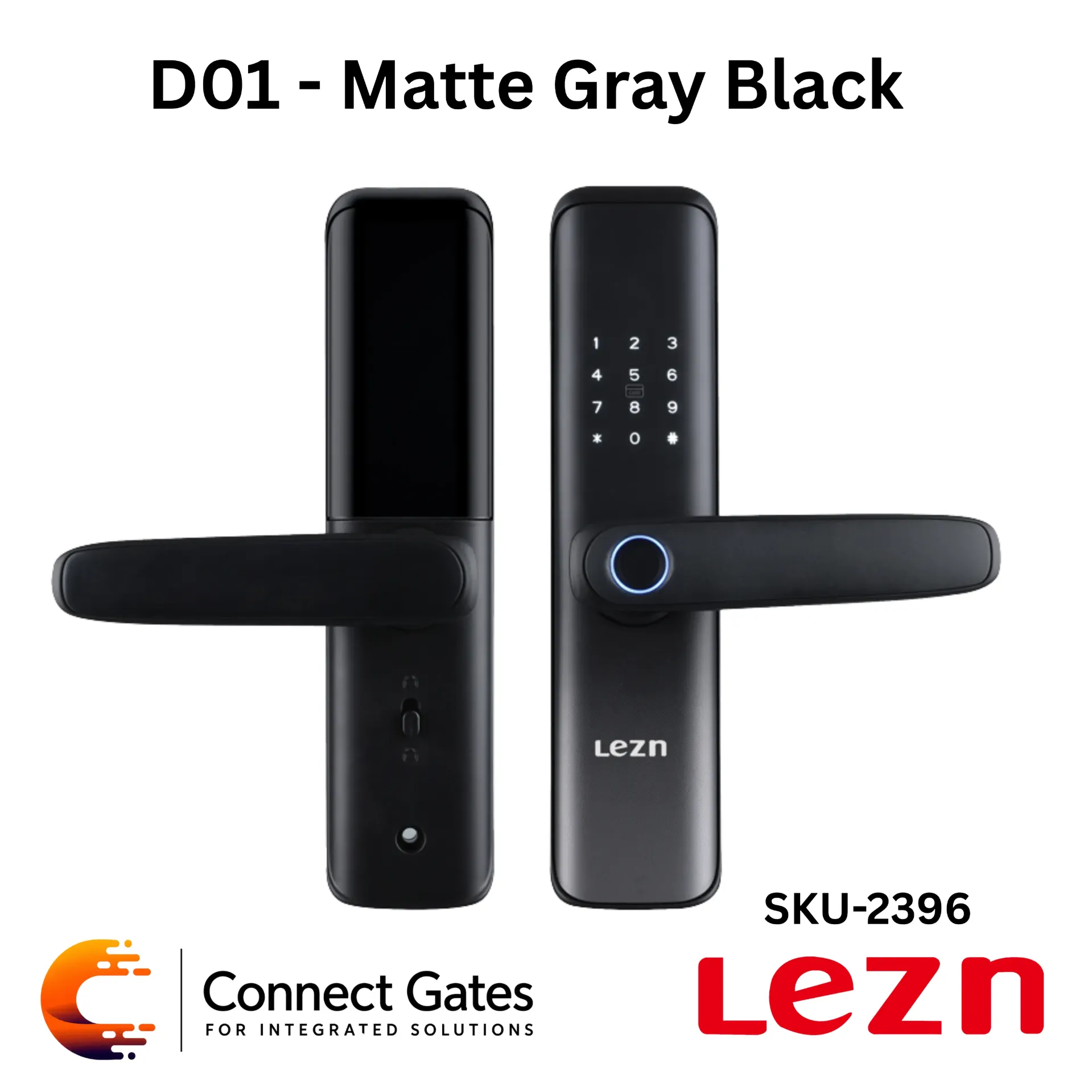 [D01 Matte Gray Black] LEZN D01 Matte Gray Black – Smart Door Lock for Wooden Doors with Fingerprint, Password, IC Card, Tuya App & Smart Life App