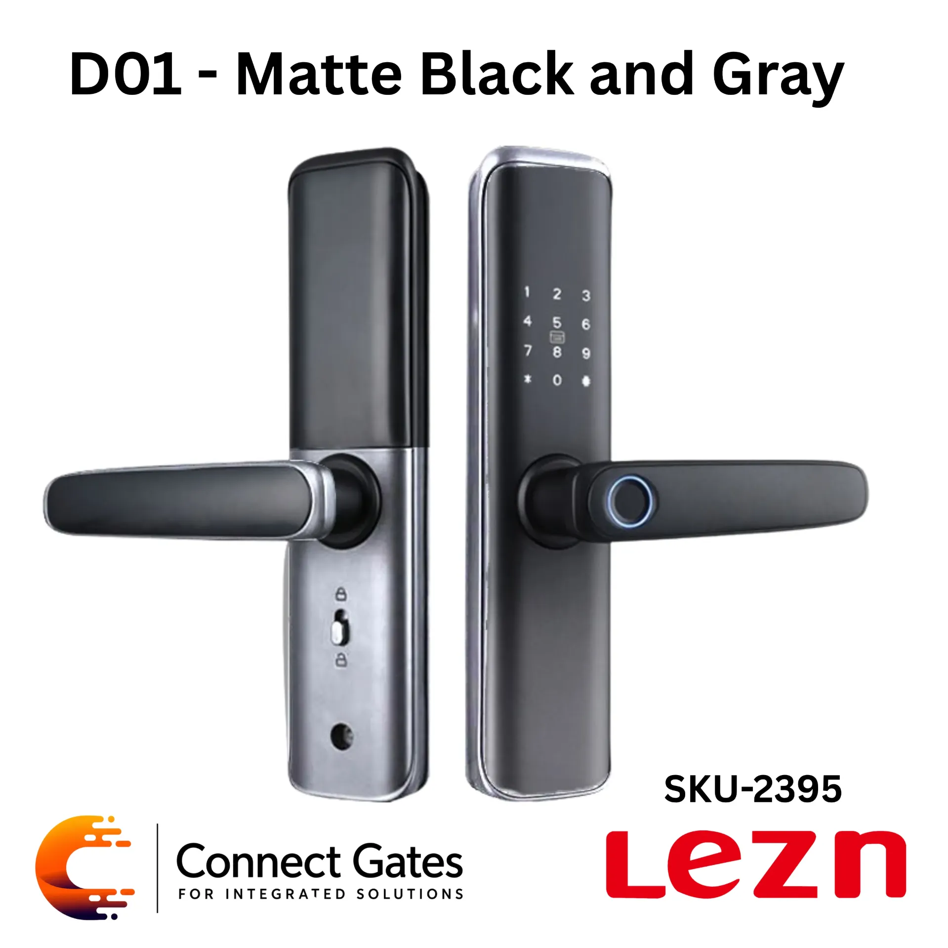 [D01 Matte Black] LEZN D01 Matte Black & Grey– Smart Door Lock for Wooden Doors with Fingerprint, Password, IC Card, Tuya App & Smart Life App