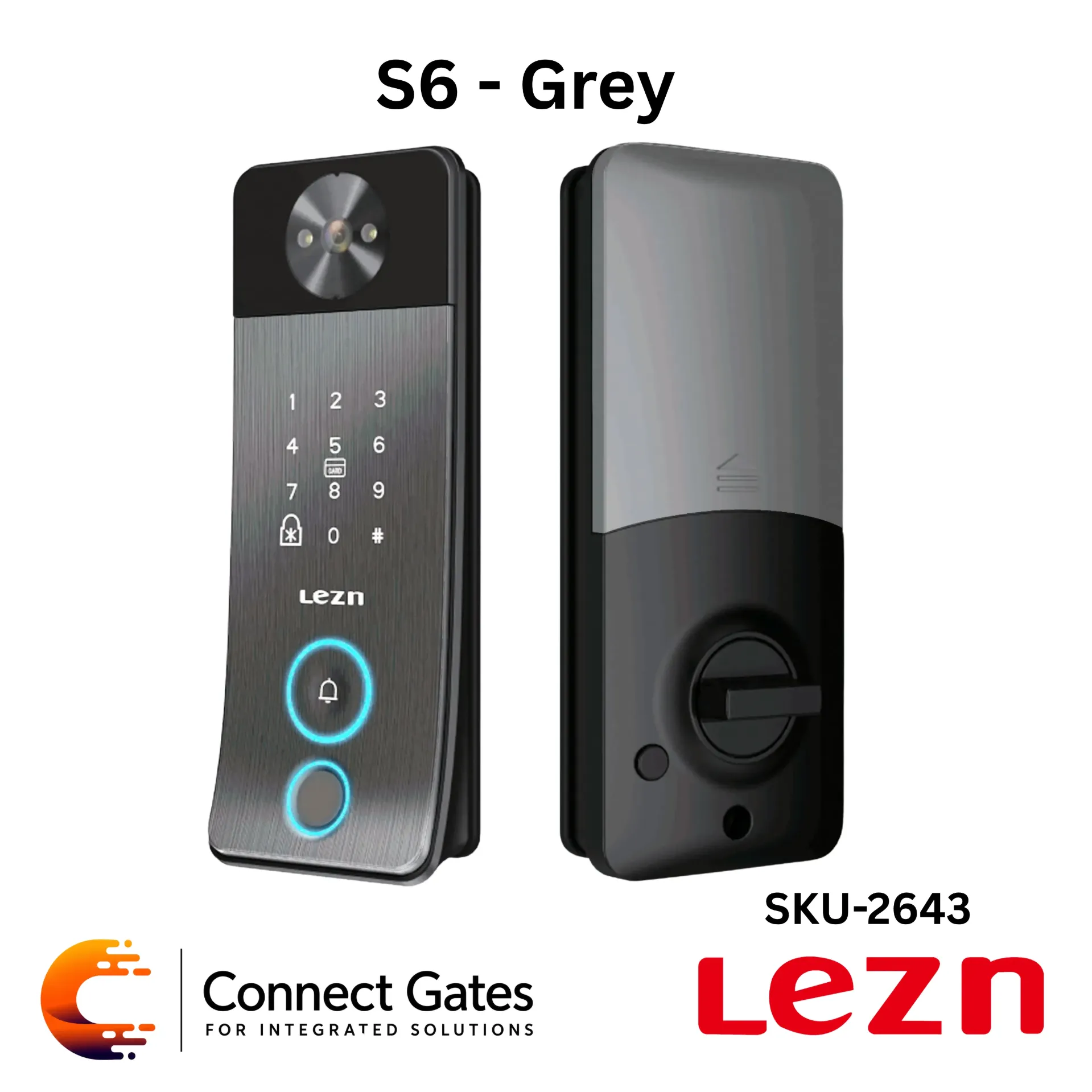 [S6 Gray] LEZN S6 Gray – Smart Visual Intercom Door Lock for Wooden & Metal Doors with Fingerprint, Password, IC Card, 1MP Night Vision Camera, Tuya App & Smart Life App