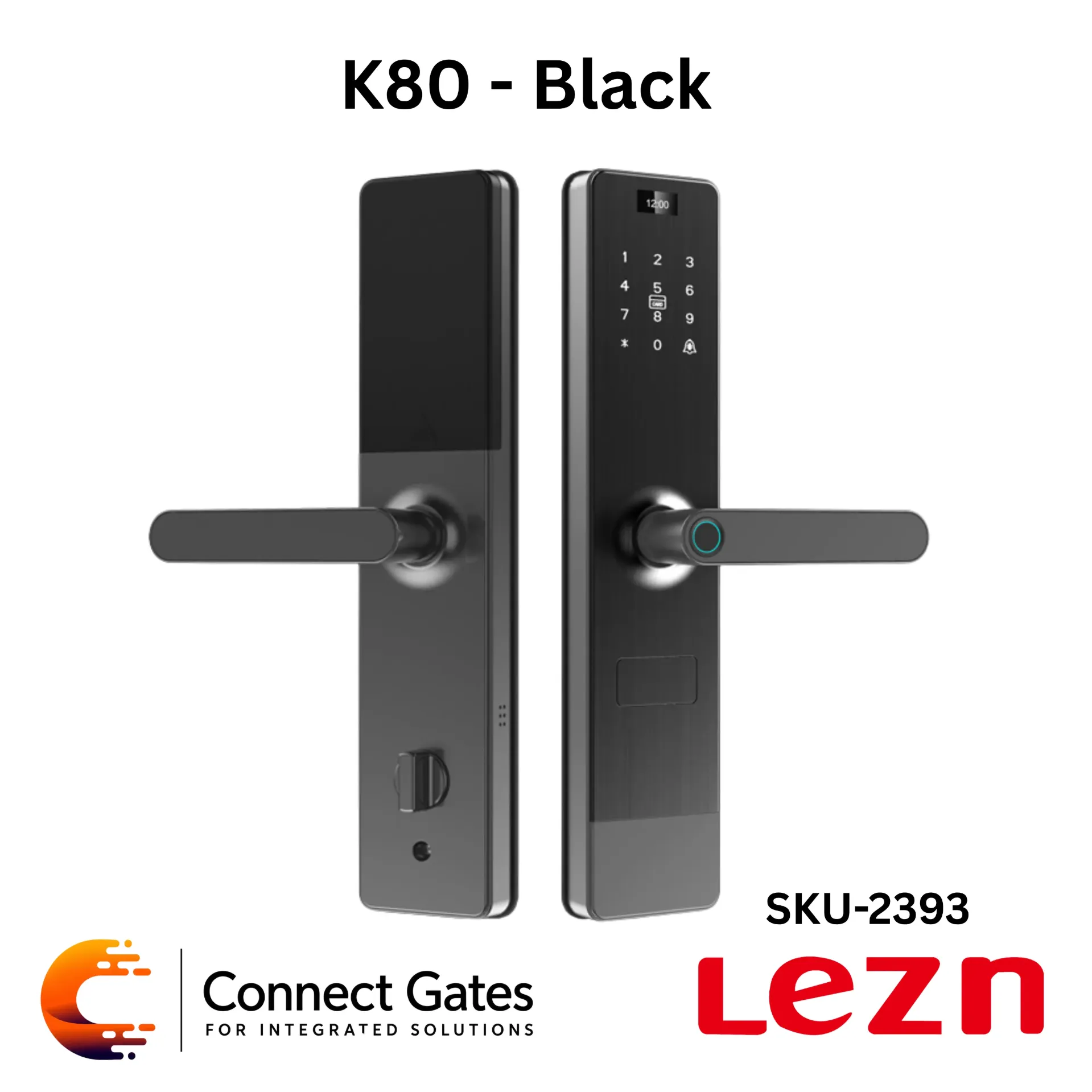[K80 Shiny Black] LEZN K80 Black – Smart Door Lock for Wooden & Armored Doors with Fingerprint, Password, IC Card, Tuya App & Smart Life App