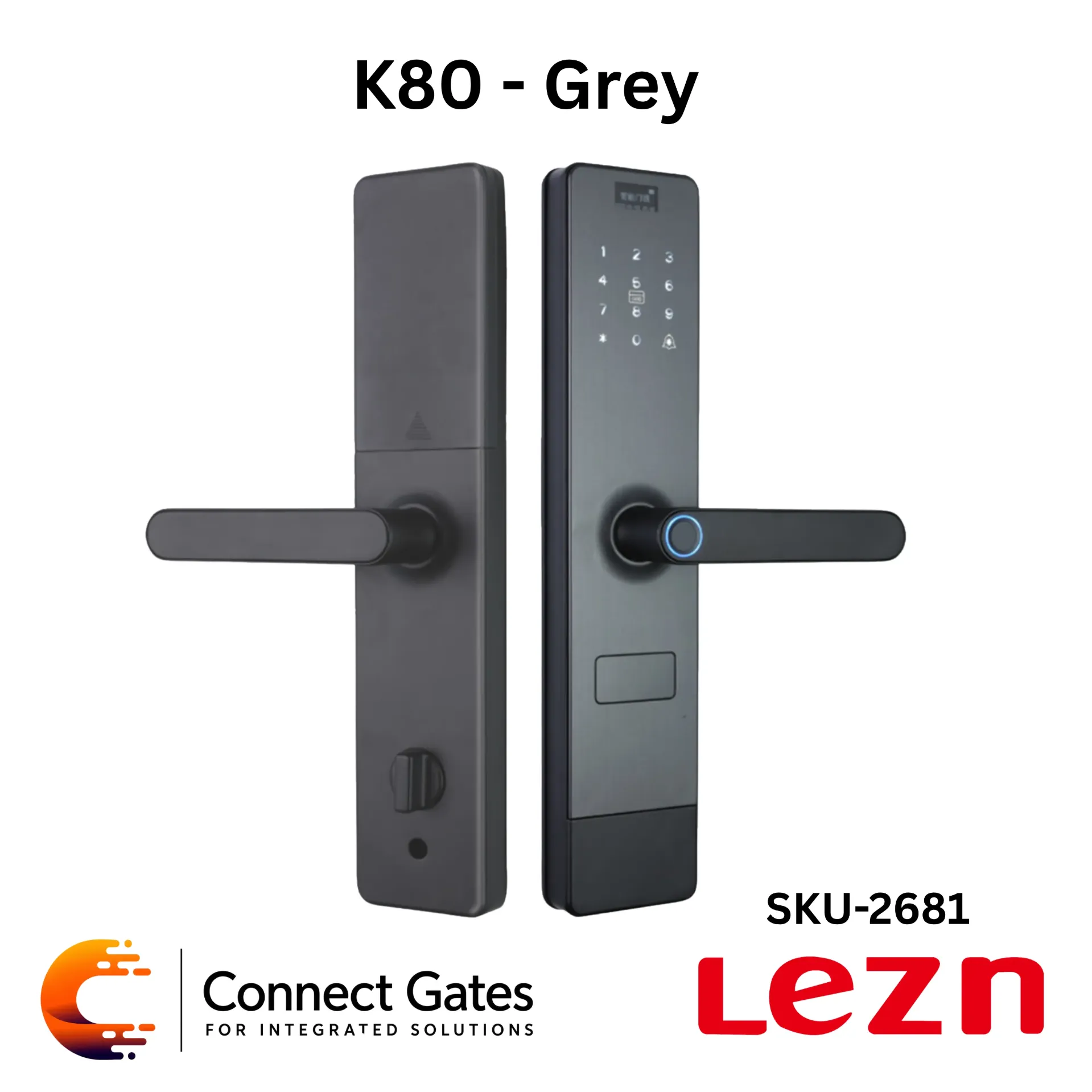 [K80 Gray] LEZN K80 Gray – Smart Door Lock for Wooden & Armored Doors with Fingerprint, Password, IC Card, Tuya App & Smart Life App