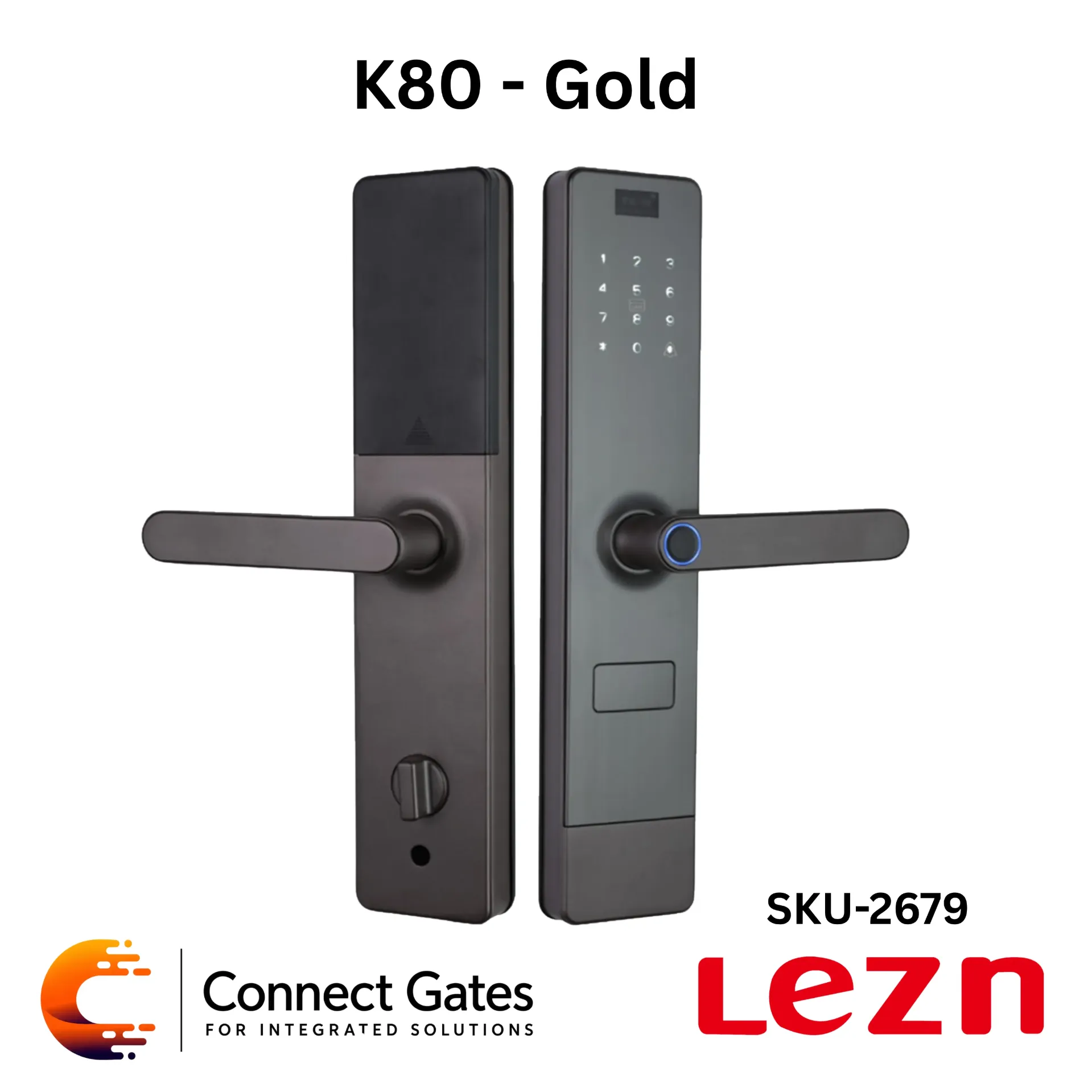 [K80 Gold] LEZN K80 Gold – Smart Door Lock for Wooden & Armored Doors with Fingerprint, Password, IC Card, Tuya App & Smart Life App