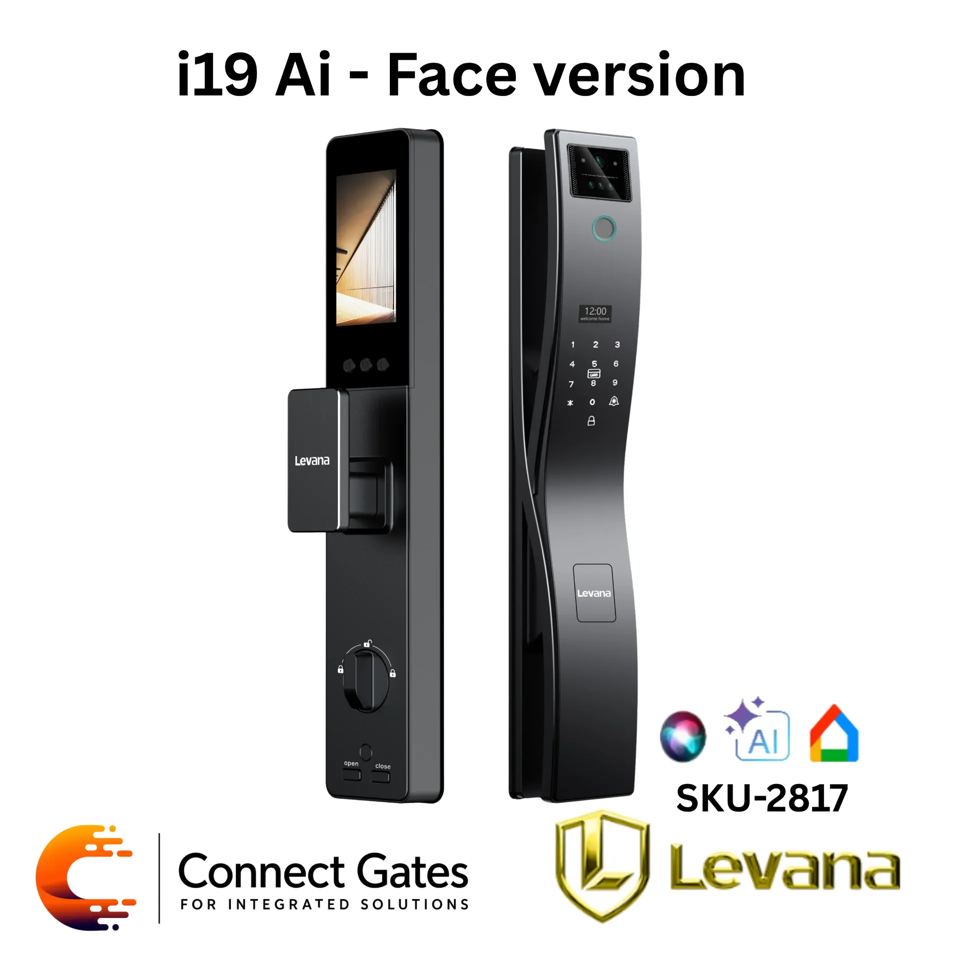 [i19Ai Face version] Levana i19Ai Face Version – AI Face Recognition Smart Door Lock for Wooden & Steel Doors with Palm Unlock, 4.5" Internal Screen, Magic Eye Camera, Fingerprint, Password, IC Card, Voice Command, Tuya App & Smart Life App
