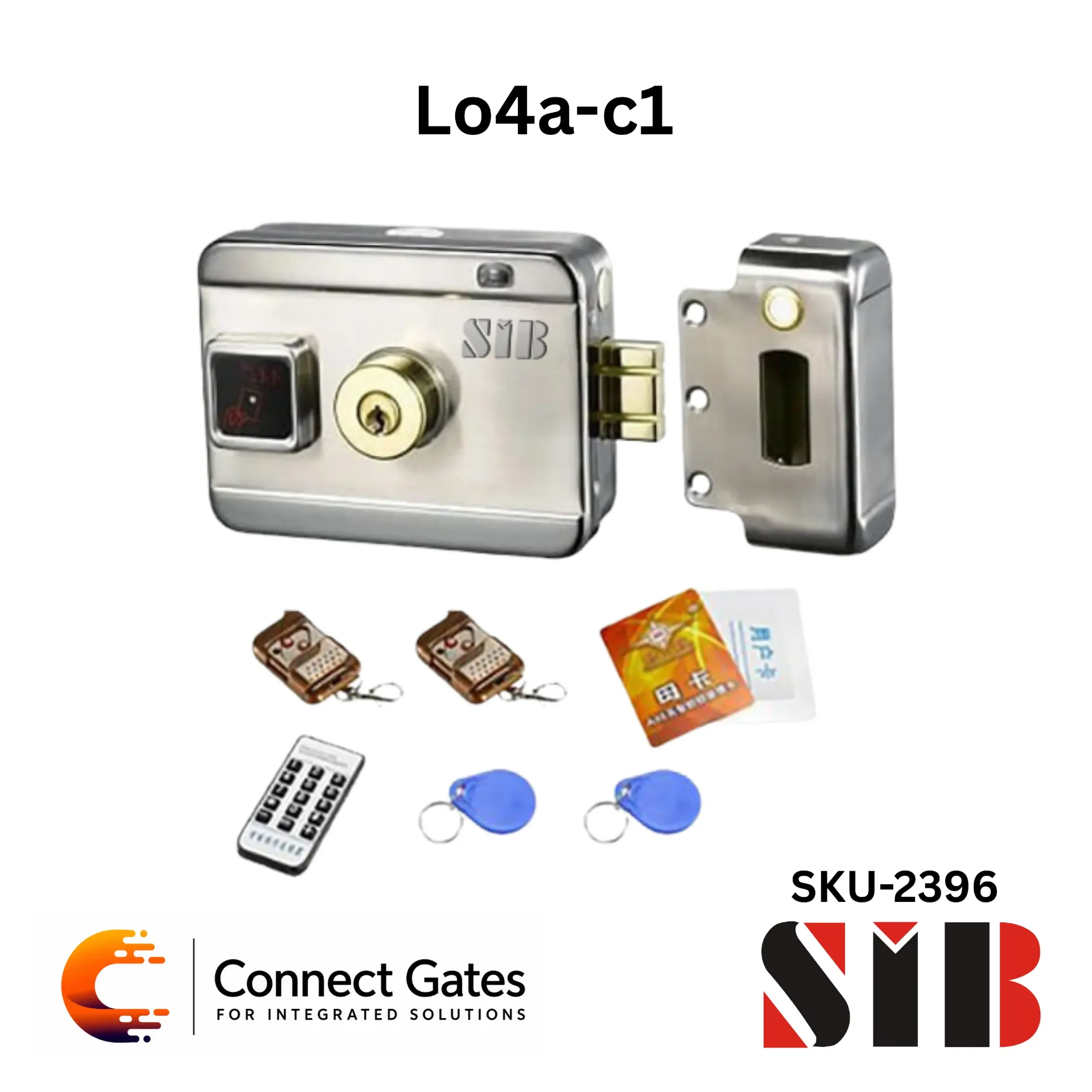 [Lo4a-C1] SIB Lo4a-C1 – Smart Lock for Iron & Wooden Doors with ID EM 125MHz Proximity Card, 315MHz Remote Control, Metal Key, 2000 Users Capacity & Intercom / Access Control Integration