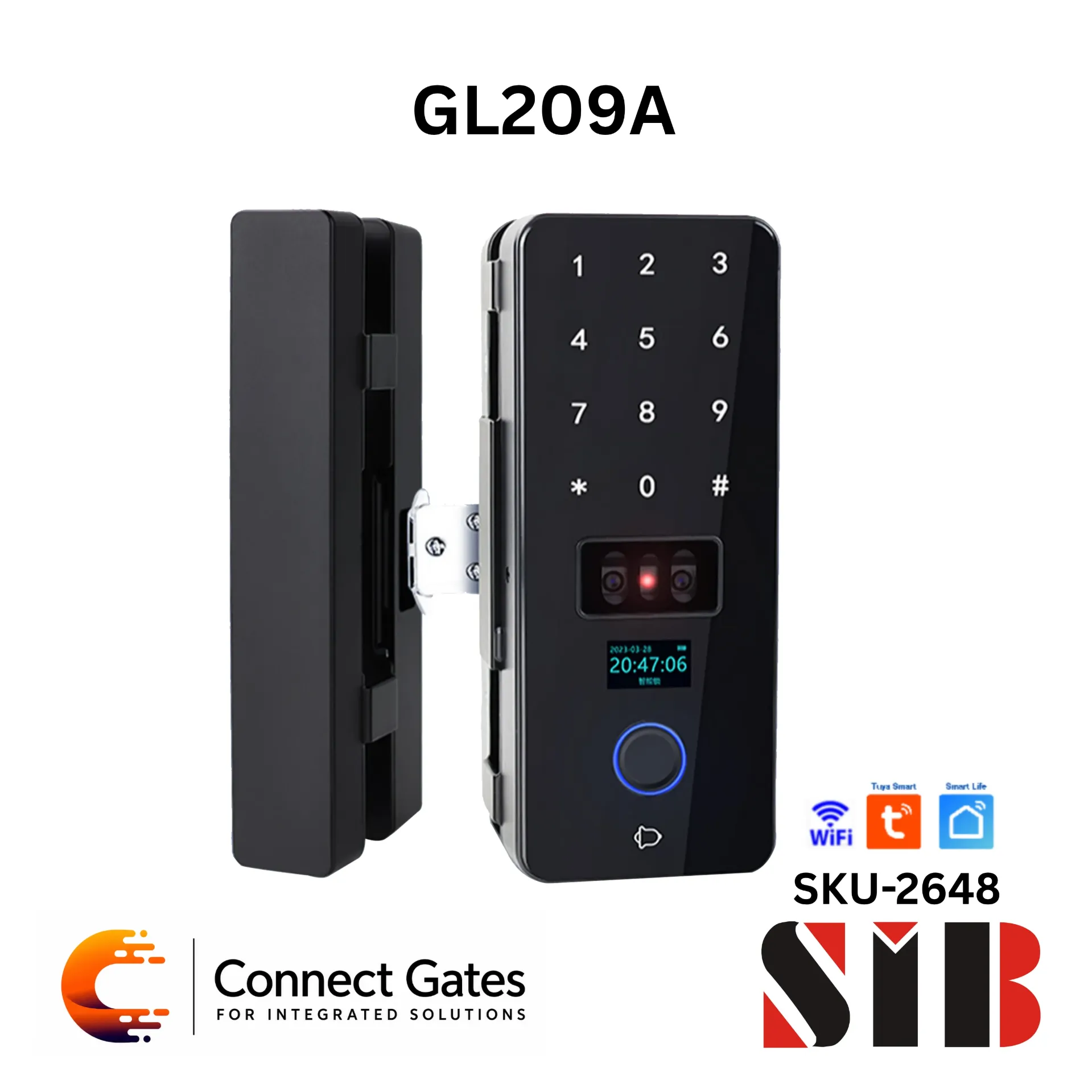 [SIB GL209A] SIB GL209A – Face Version Hook Smart Lock for Wooden & Glass Doors with Fingerprint, Password, NFC, IC 13.56MHz Mifare Card, Tuya App, Smart Life App & Mechanical Emergency Key