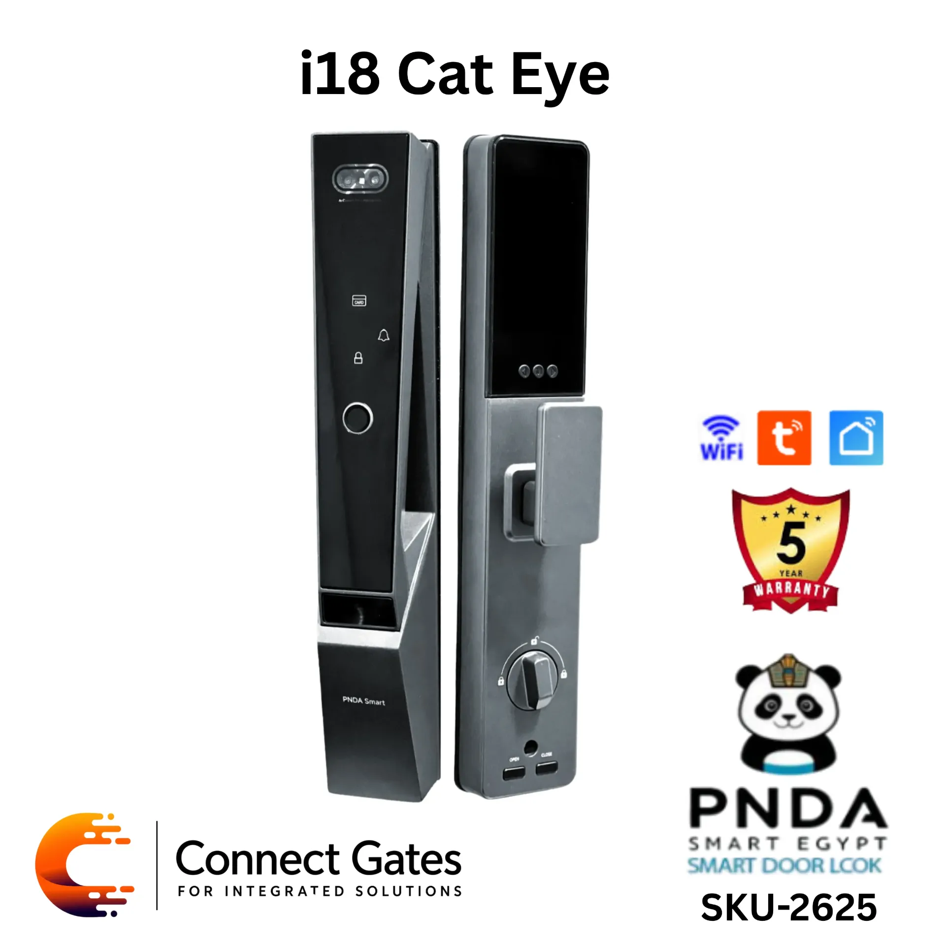 [PNDA i18 Cat Eye] PNDA i18 Cat Eye – Smart Door Lock for Wooden & Armored Doors with Fingerprint, Password, IC Card, Cat Eye Color Night Vision Camera, 4.5-inch Internal Screen, Tuya App, Smart Life App & MOES App