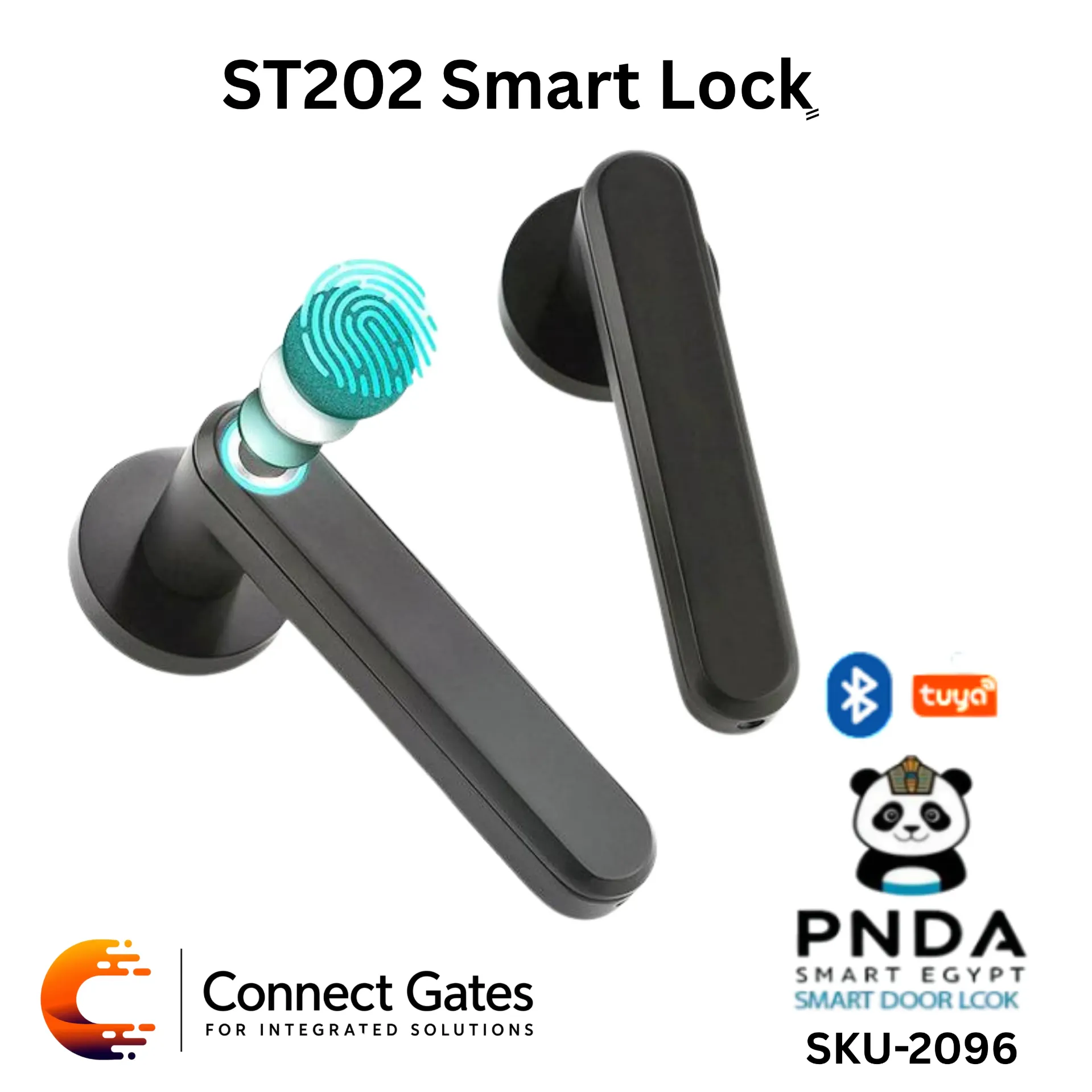 [PNDA Handle Tuya App] PNDA Handle Tuya App – Smart Door Handle Lock for Wooden Doors with Fingerprint Access, Tuya Bluetooth App, Mechanical Emergency Key & 20 Users Capacity