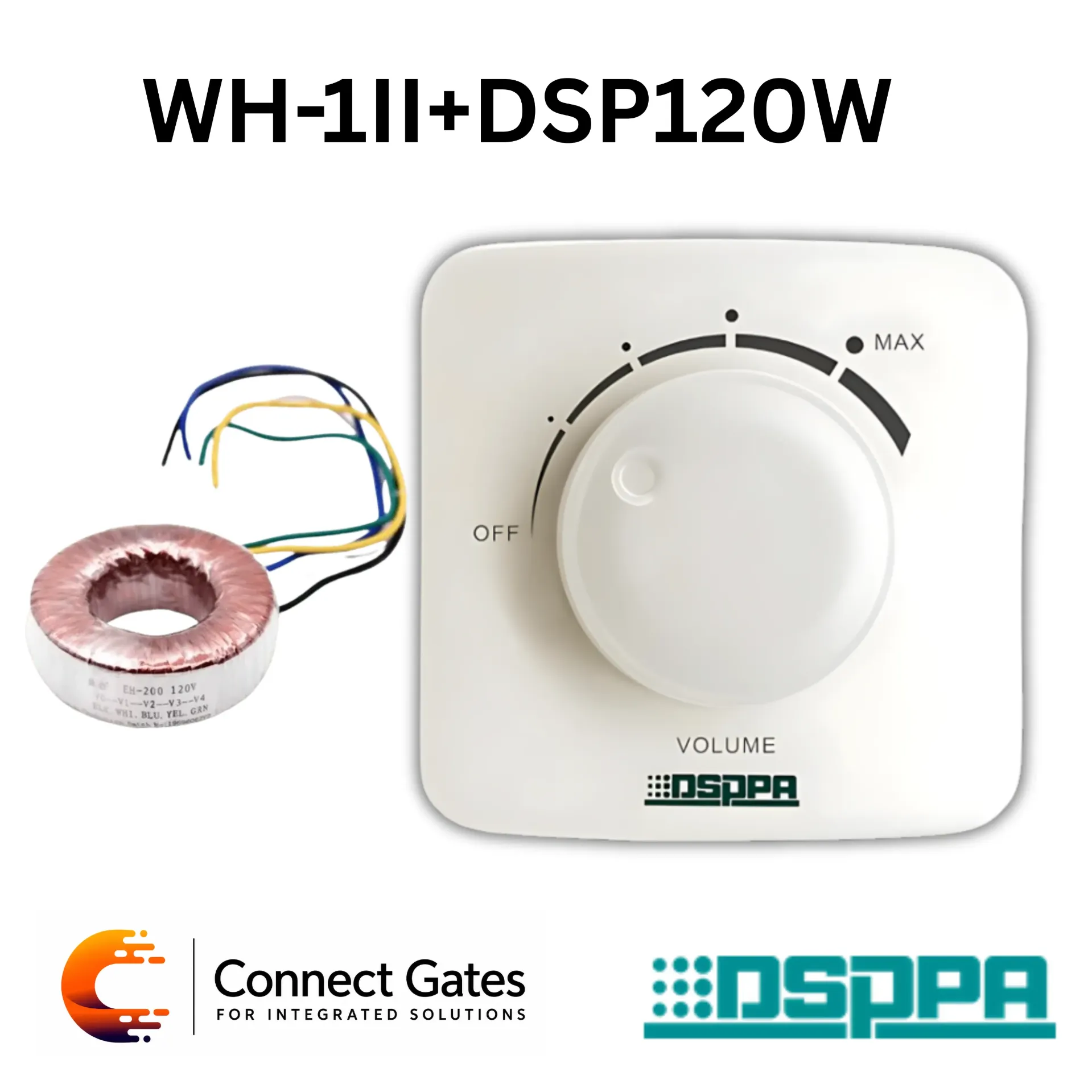 [WH-1II + DSP120W] DSPPA WH-1II + DSP120W – 120W High Quality Volume Controller with 70V/100V Support, Emergency Broadcast Override & 2/3-Wire Connection