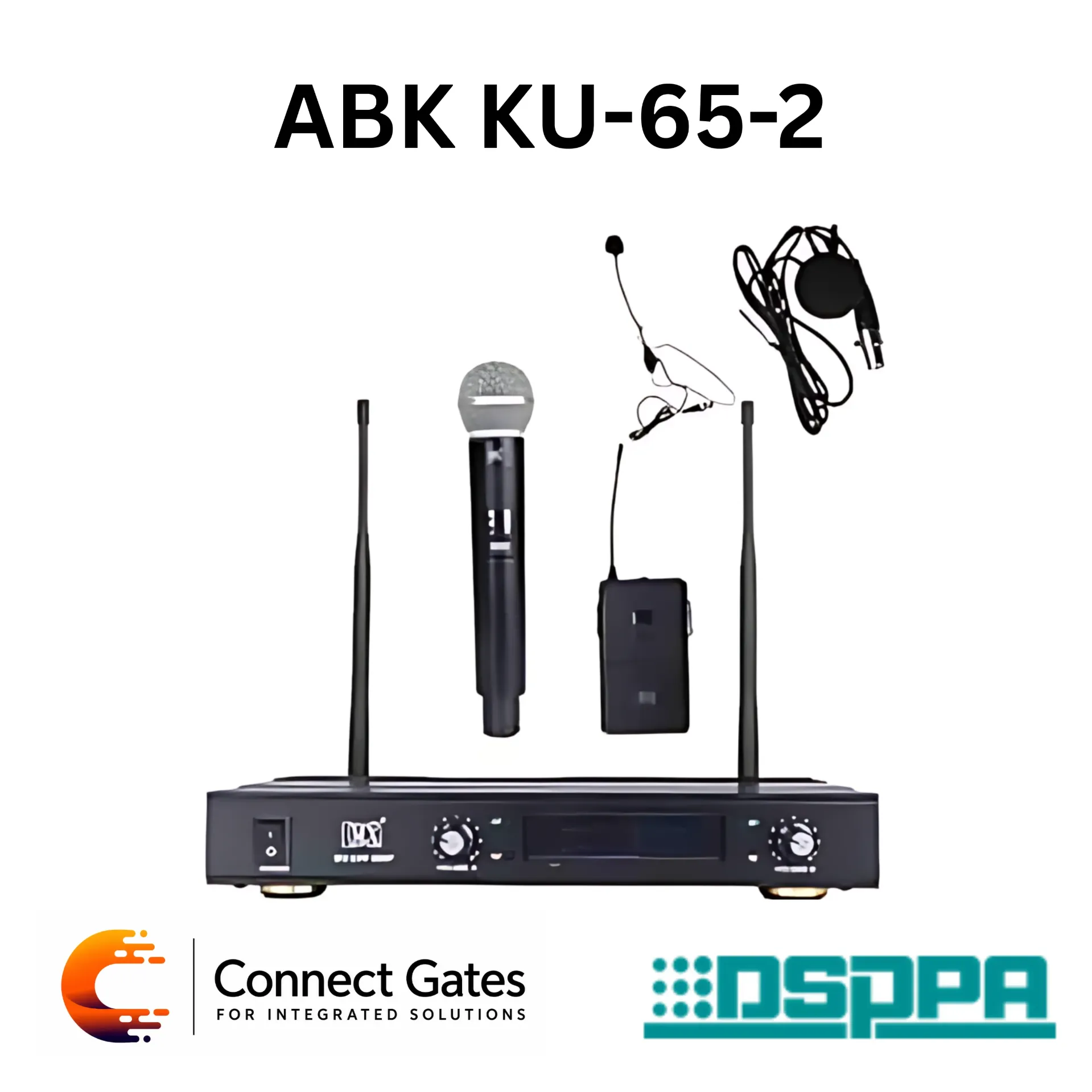 ABK KU-65-2 – UHF Wireless Microphone System with 1 Handheld + 1 Headset or Clip Microphone, LCD Display & 60m Working Distance