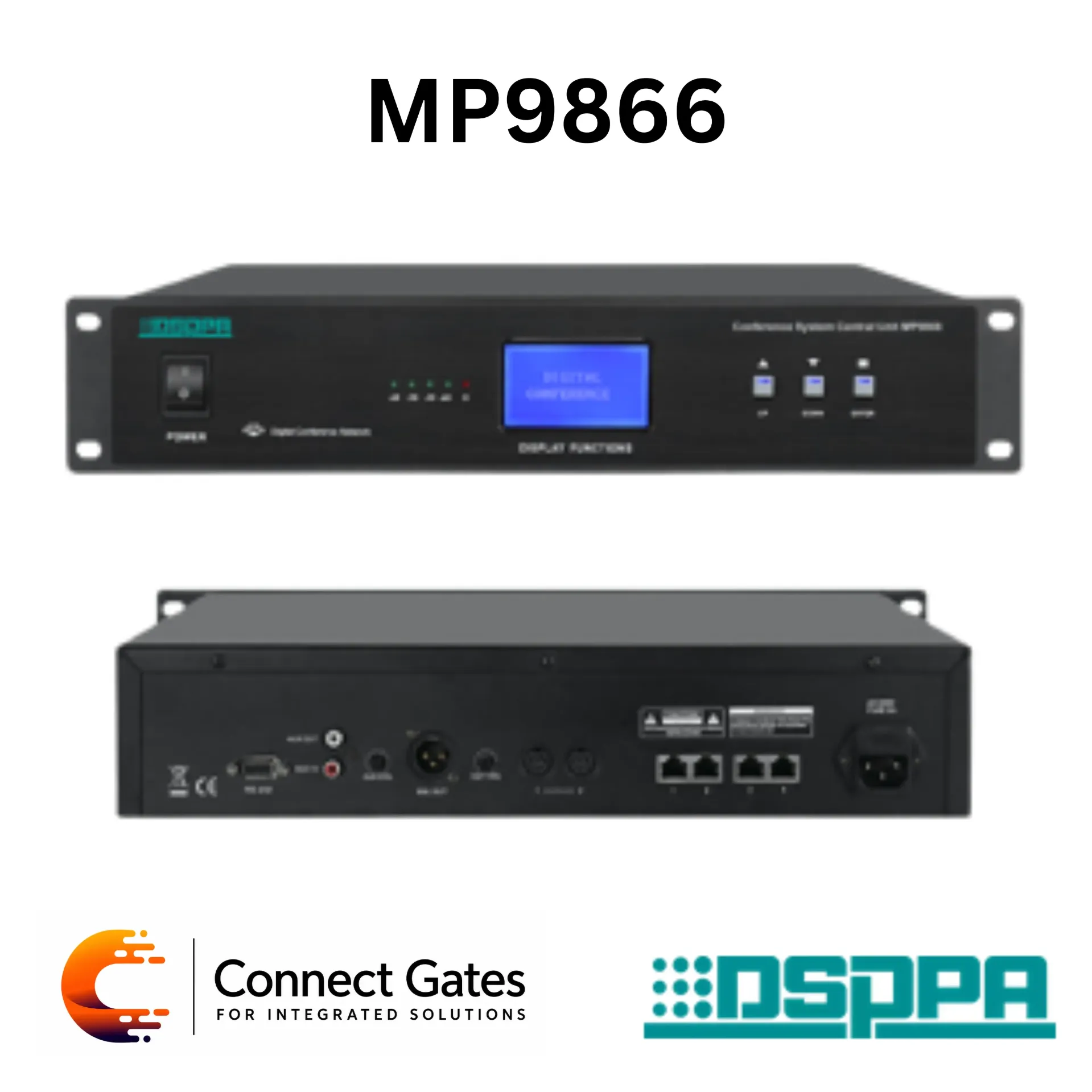 DSPPA MP9866 – Digital Conference System Host with 120 Microphone Unit Support, LCD Menu Control & Recording Output
