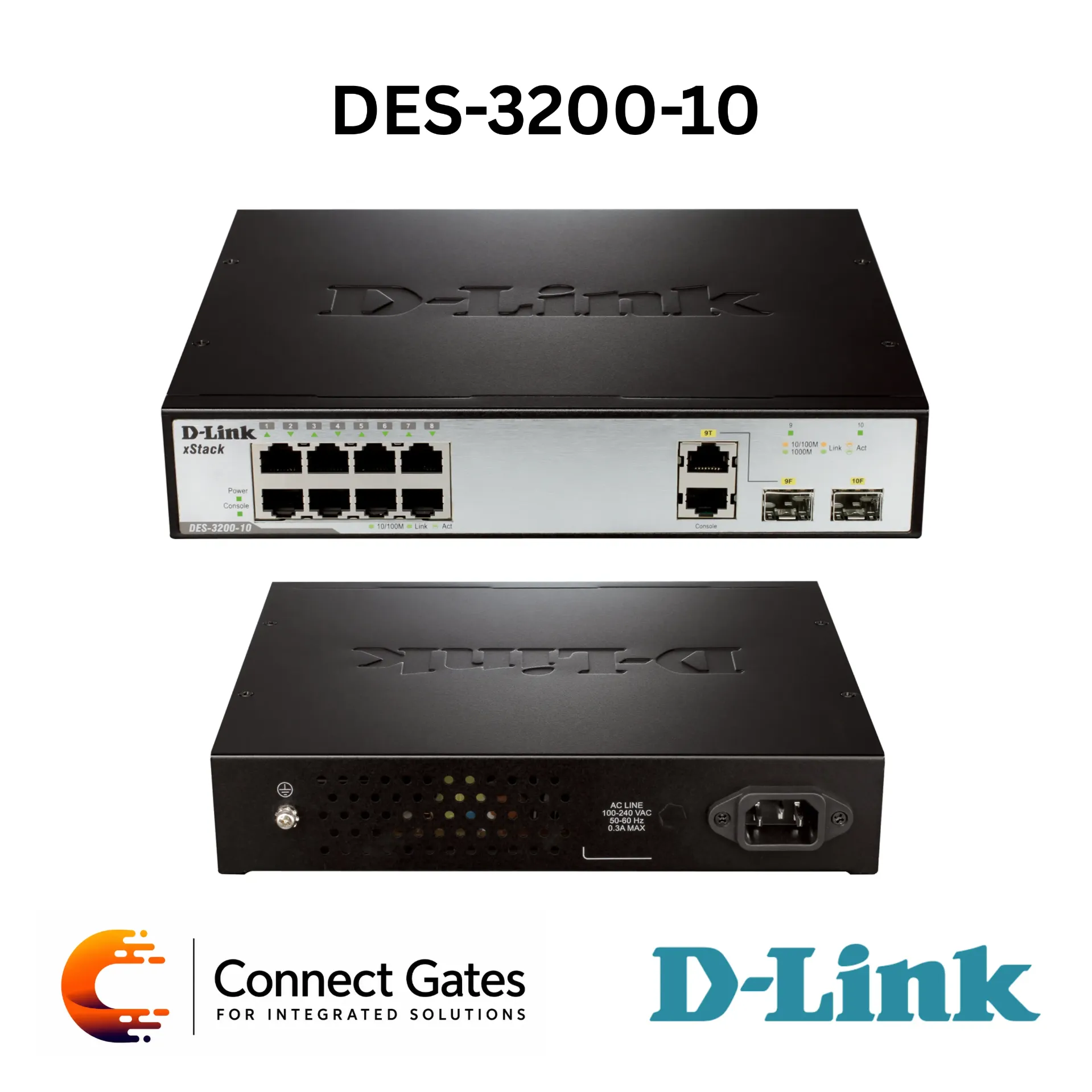 D-Link DES-3200-10 – 8-Port Fast Ethernet Layer 2 Managed Switch with Gigabit SFP/Combo Uplinks