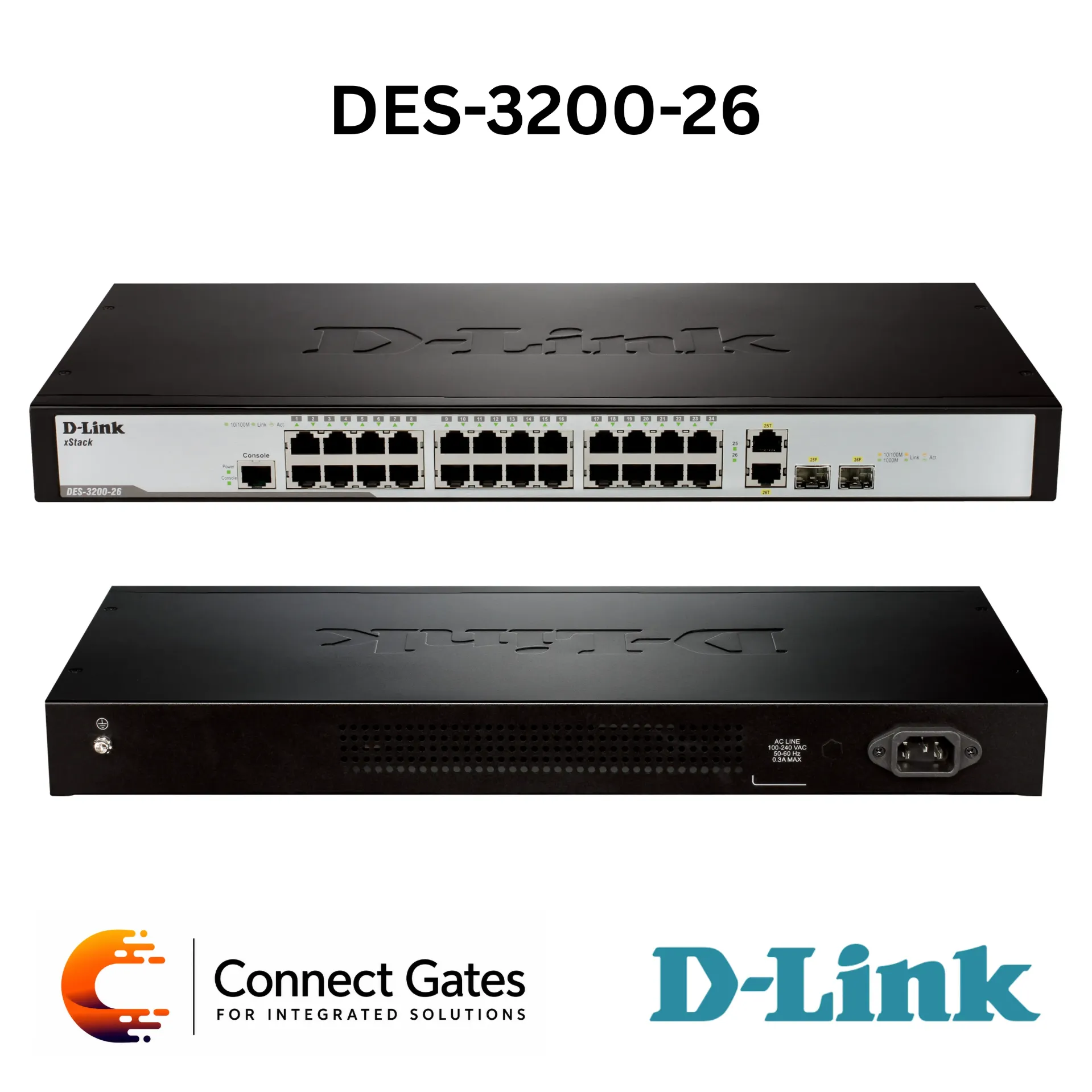 D-Link DES-3200-26 – 24-Port Fast Ethernet Layer 2 Managed Switch with 2 Gigabit Combo SFP Uplink Ports