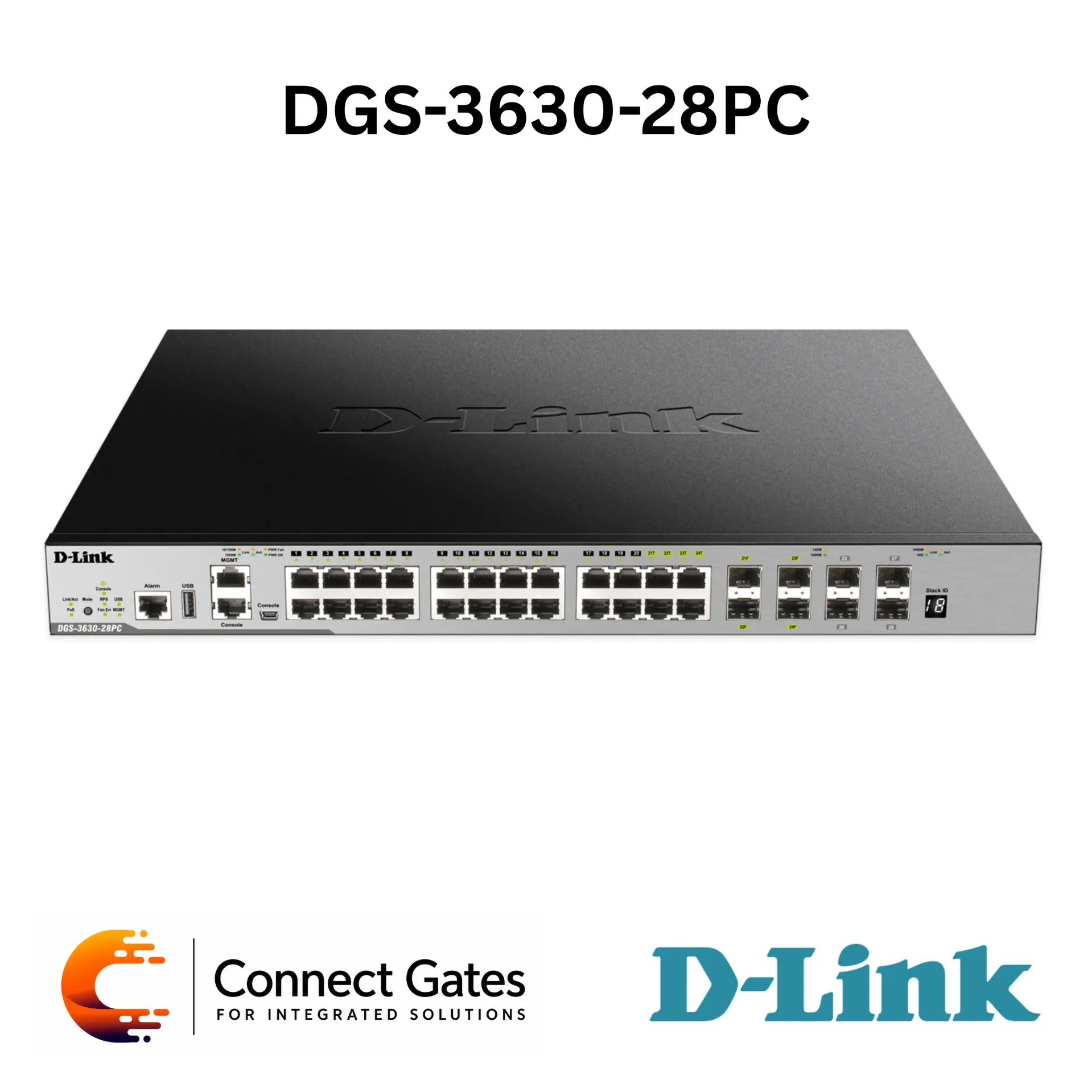 [DGS-3630-28PC] D-Link DGS-3630-28PC – 24-Port Gigabit PoE+ Layer 3 Stackable Managed Switch with 4 Combo Ports & 4 × 10G SFP+ Uplinks