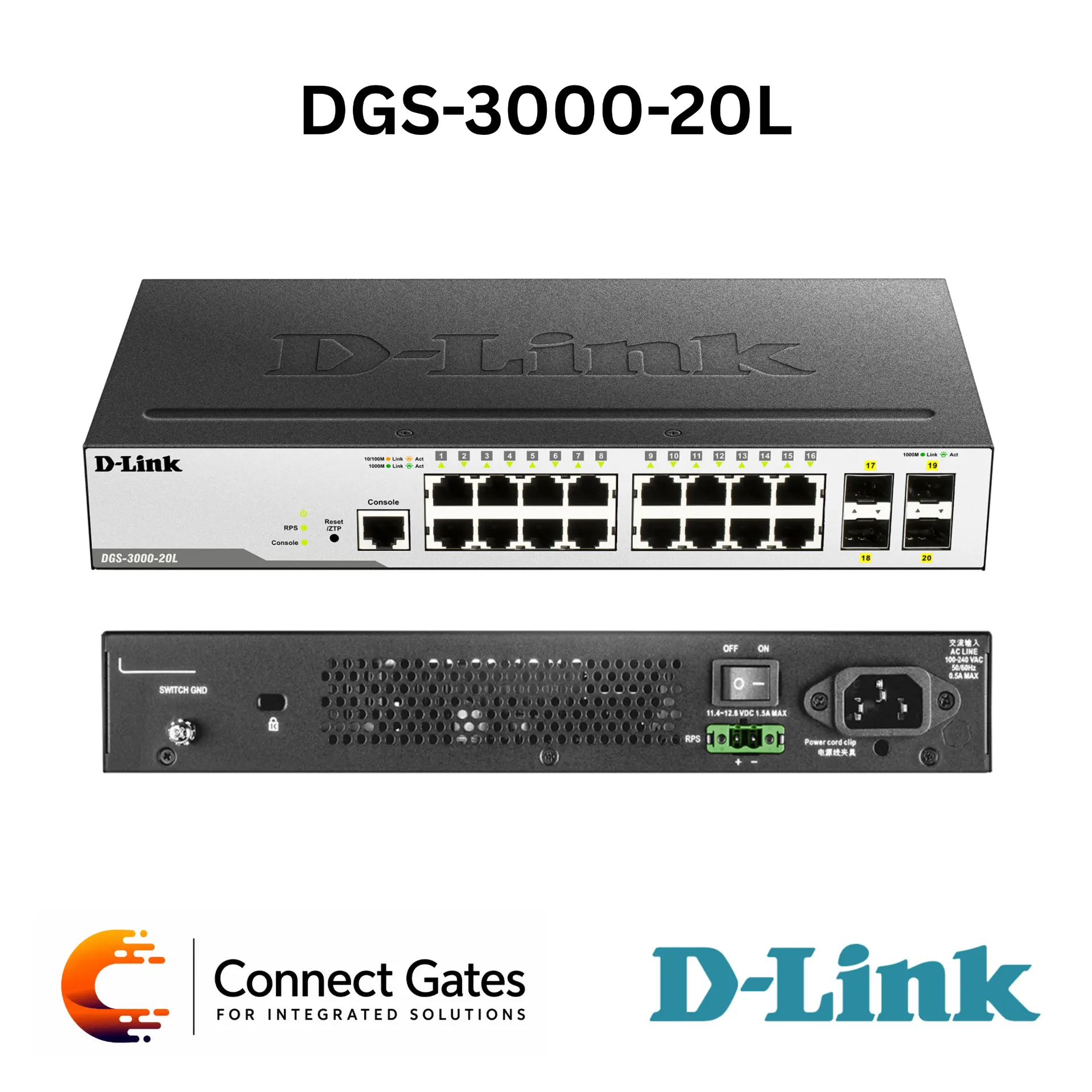 [DGS-3000-20L] D-Link DGS-3000-20L – 16-Port Gigabit Layer 2 Managed Switch with 4 SFP Uplink Ports
