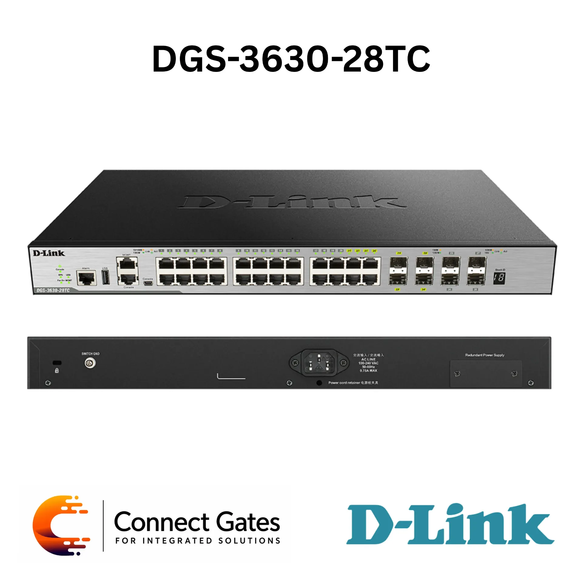 [DGS-3630-28TC] D-Link DGS-3630-28TC – 24-Port Gigabit Layer 3 Stackable Managed Switch with 4 × 10G SFP+ Uplinks