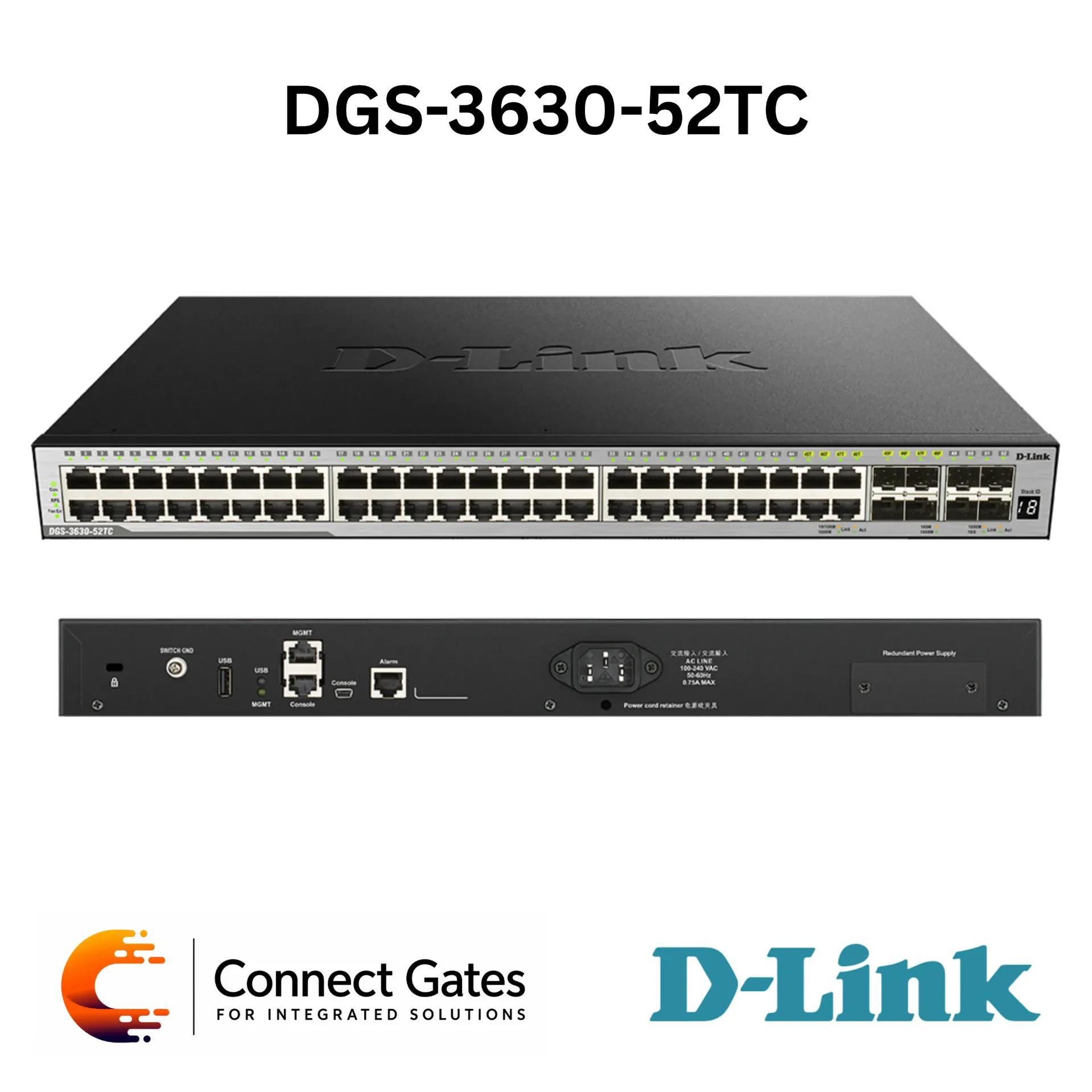 D-Link DGS-3630-52TC – 48-Port Gigabit Layer 3 Stackable Managed Switch with 4 × 10G SFP+ Uplinks