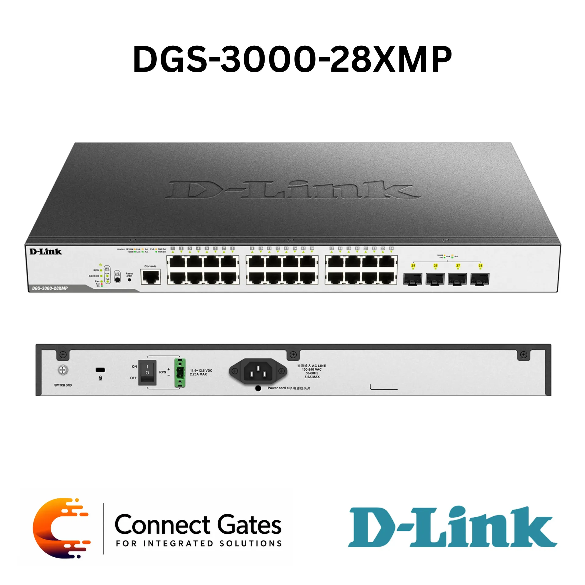 [DGS-3000-28XMP] D-Link DGS-3000-28XMP – 24-Port Gigabit PoE Managed Switch with 4 × 10G SFP+ Uplink Ports