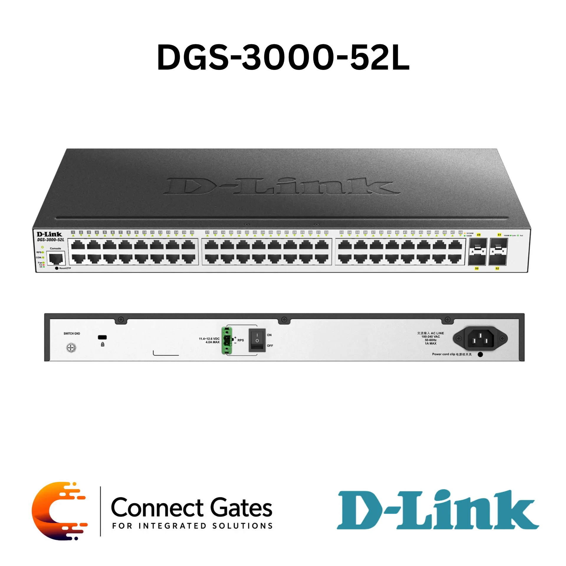 [DGS-3000-52L] D-Link DGS-3000-52L – 48-Port Gigabit Layer 2 Managed Switch with 4 SFP Uplink Ports