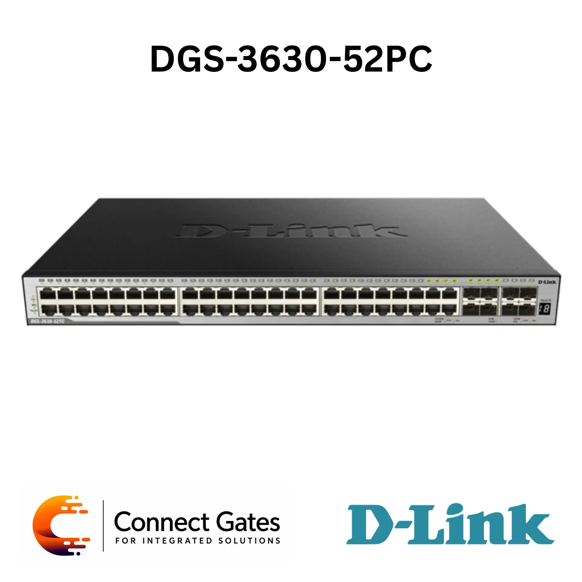 [DGS-3630-52PC] D-Link DGS-3630-52PC – 48-Port Gigabit PoE+ Layer 3 Stackable Managed Switch with 4 Combo SFP Ports & 4 × 10G SFP+ Uplinks