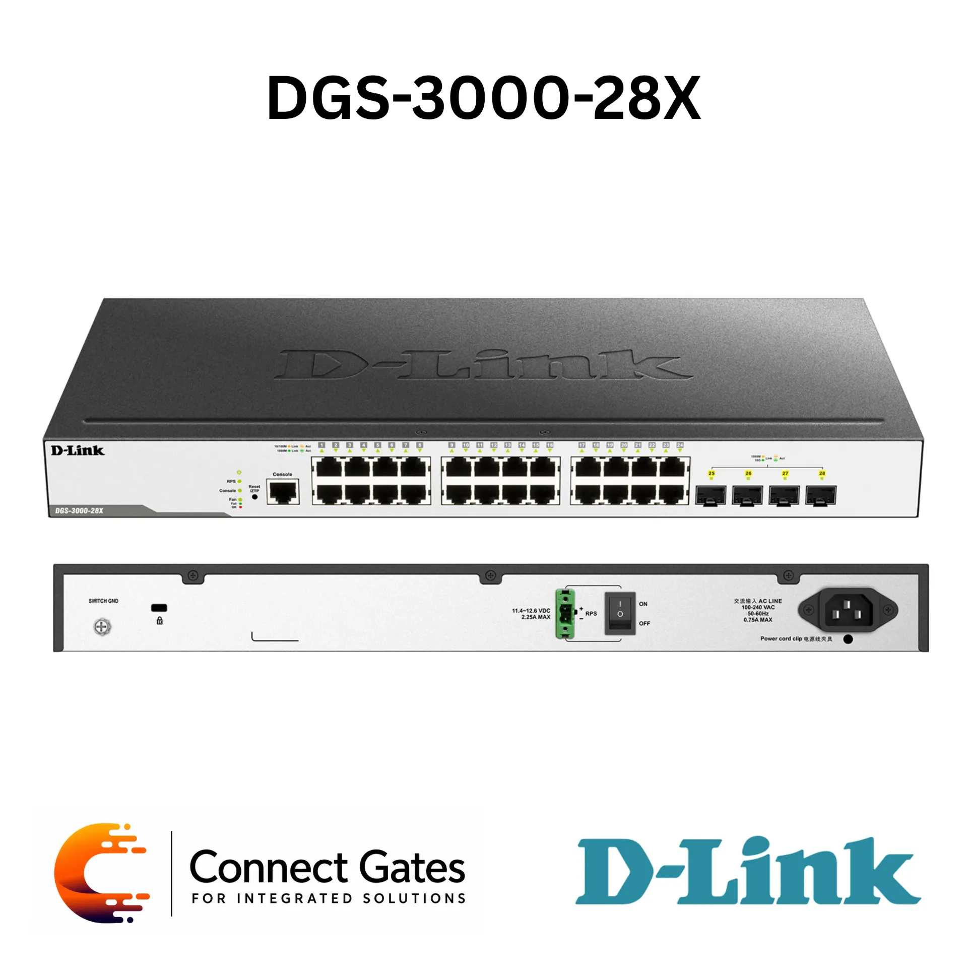 D-Link DGS-3000-28X – 24-Port Gigabit Layer 2 Managed Switch with 4 × 10G SFP+ Uplink Ports