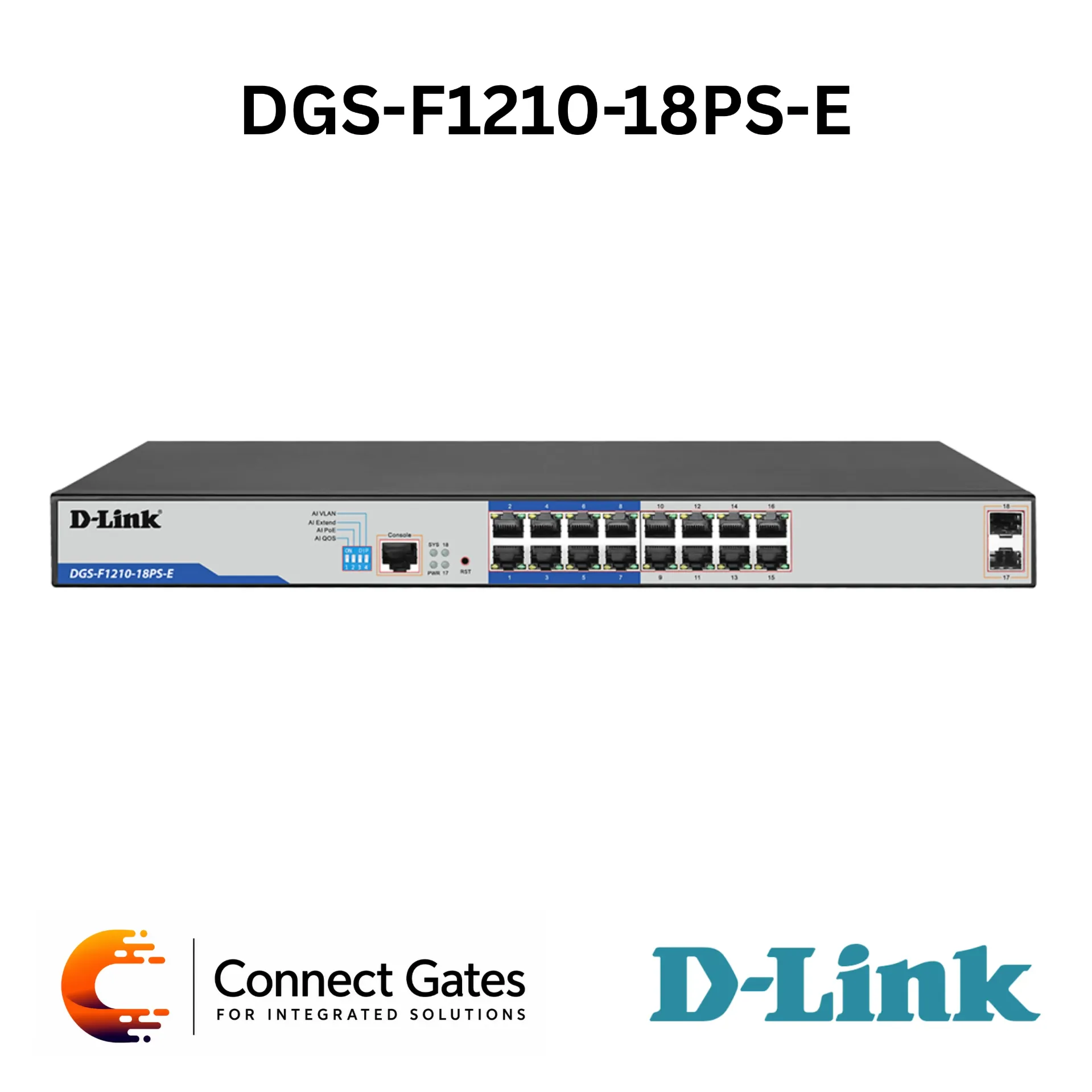 D-Link DGS-F1210-18PS-E – 16-Port Gigabit Managed Long Range PoE+ Surveillance Switch with 2 SFP Uplink Ports